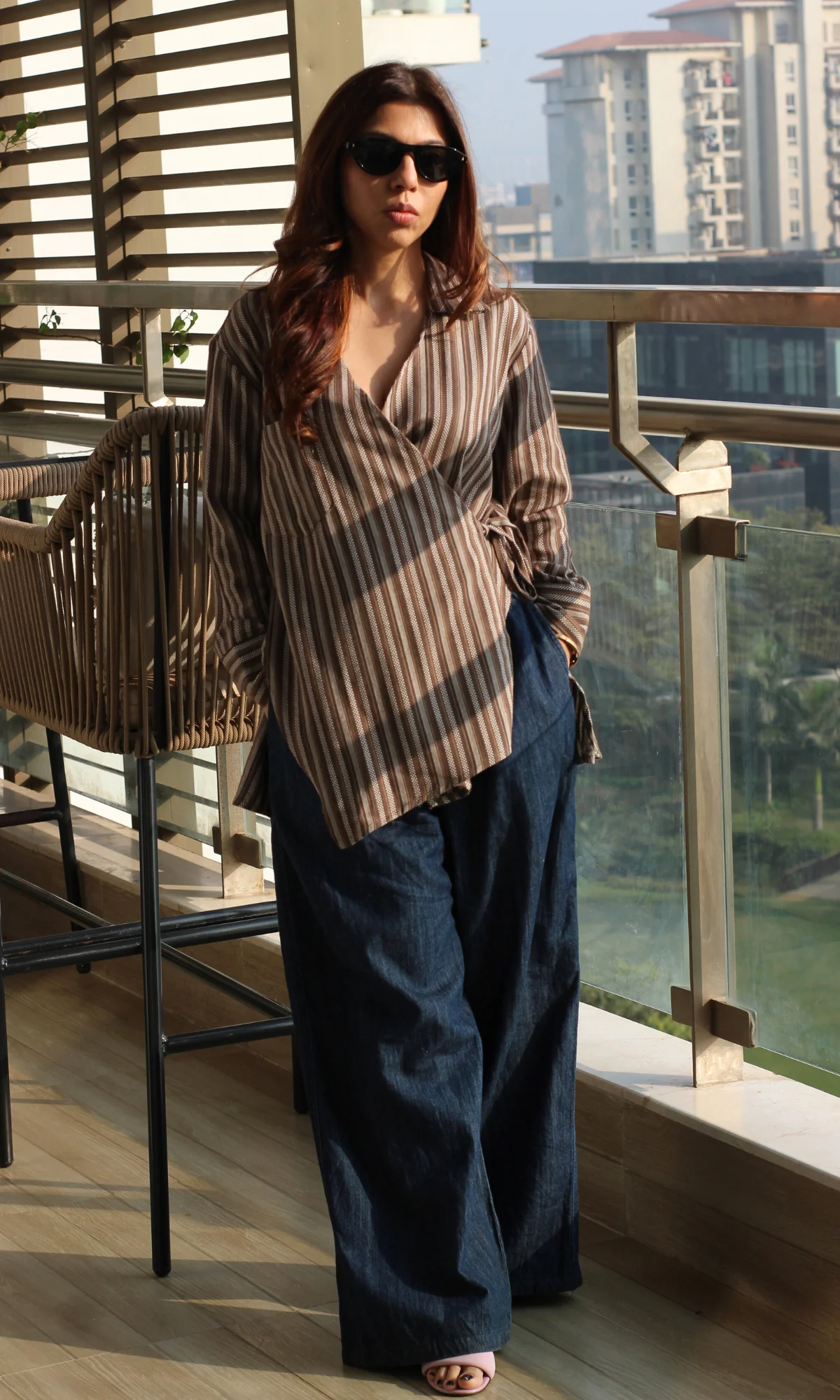 Cocoa Weaved Cuts Detail Kimono Top