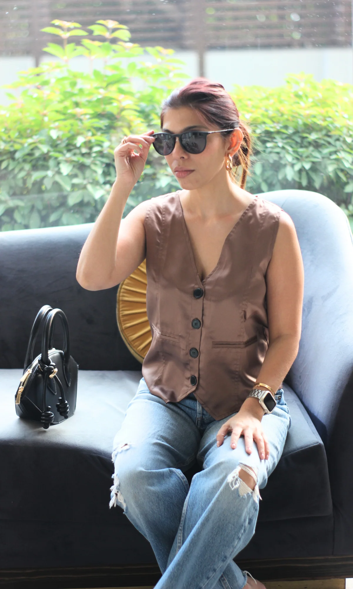 Coffee Brown Satin Waist Coat - Image 2