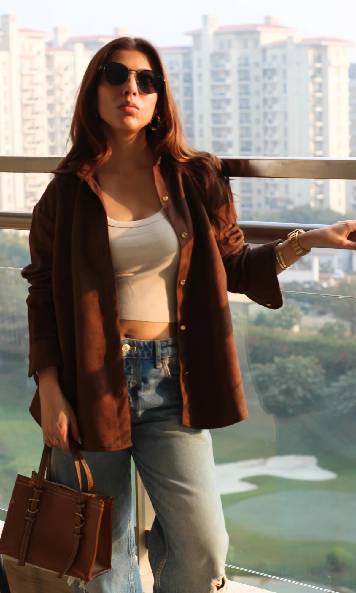 Coffee Suede Metallic Buttoned Shirt - Image 4