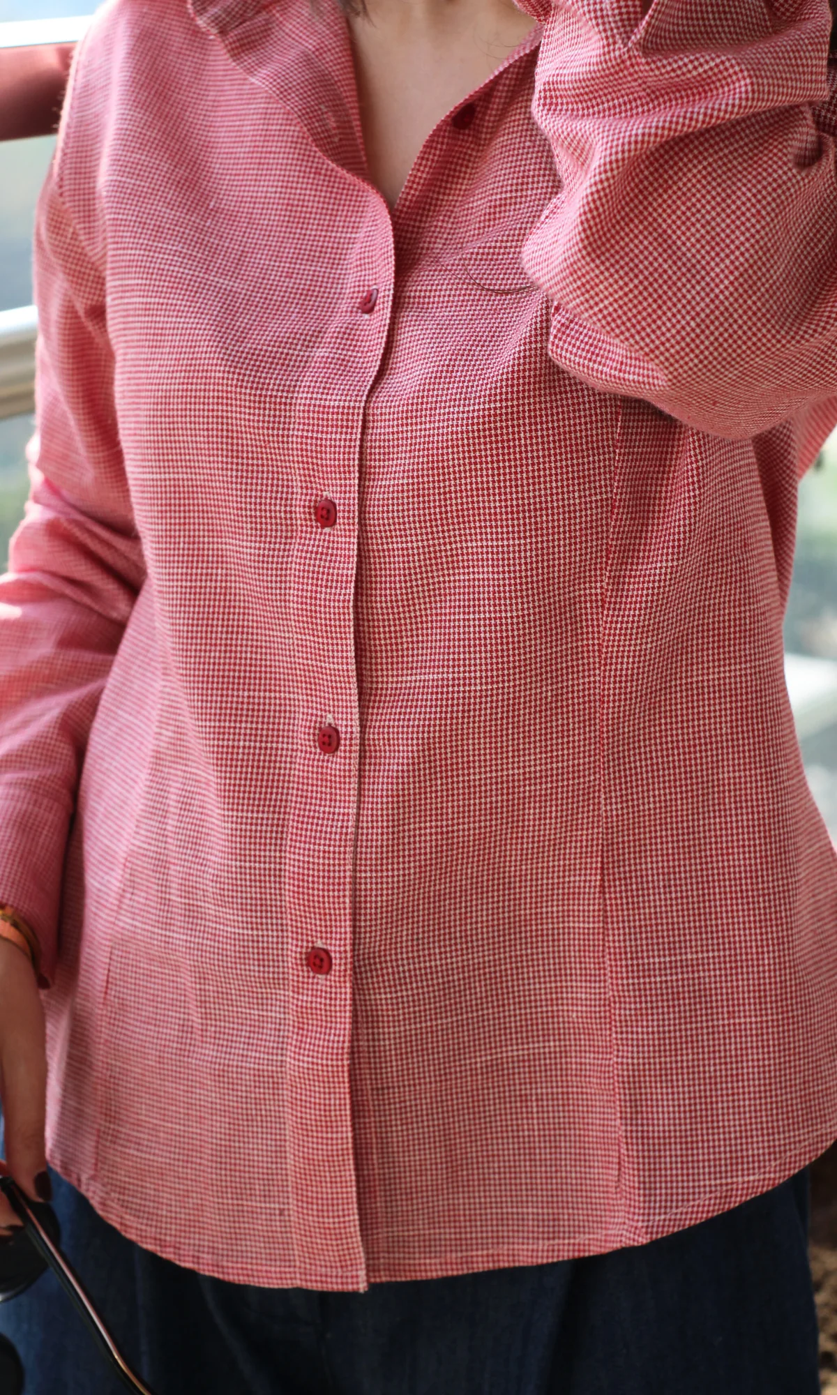 Coral Micro-Check Peplum Shirt - Image 4