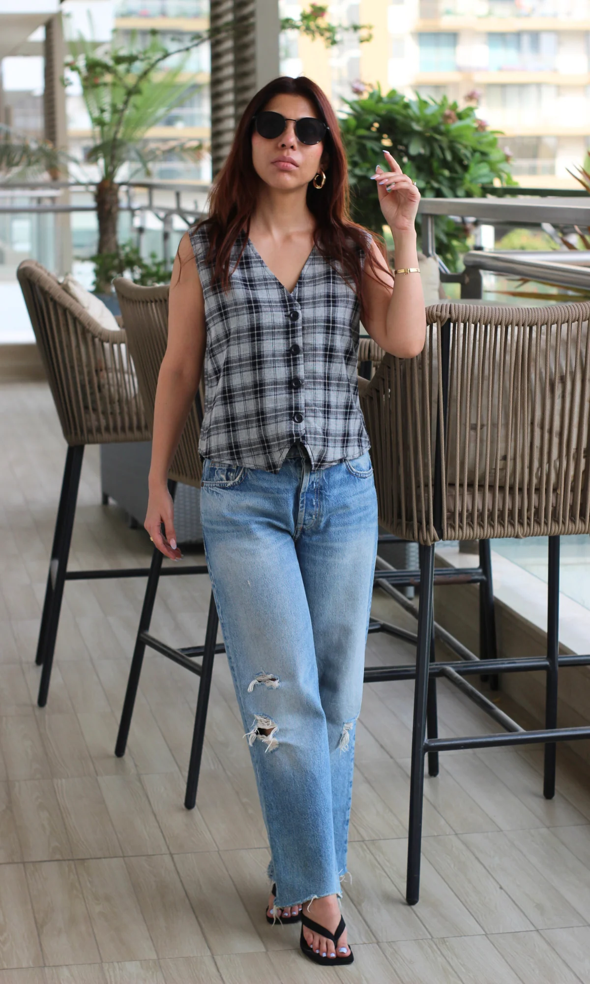 Classic Black & White Plaid Waist Coat - Image 4
