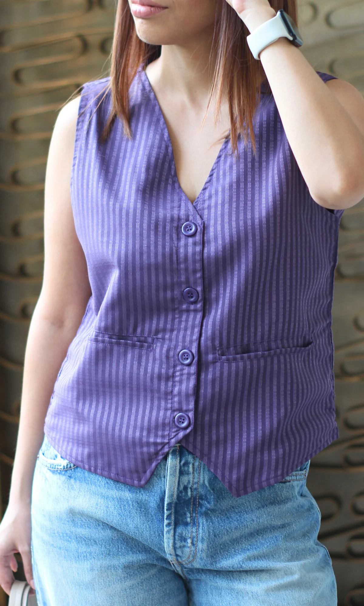 Dark Purple Striped Waist Coat - Image 3