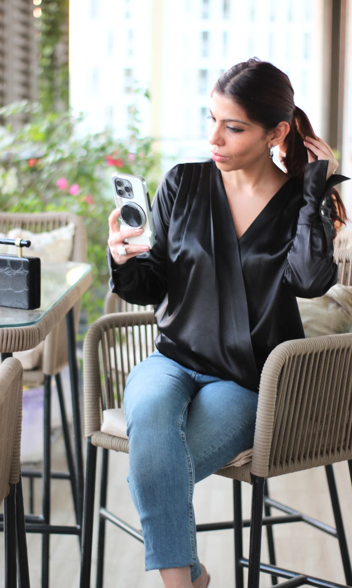Deep Black V-Neck Pleated Top - Image 3