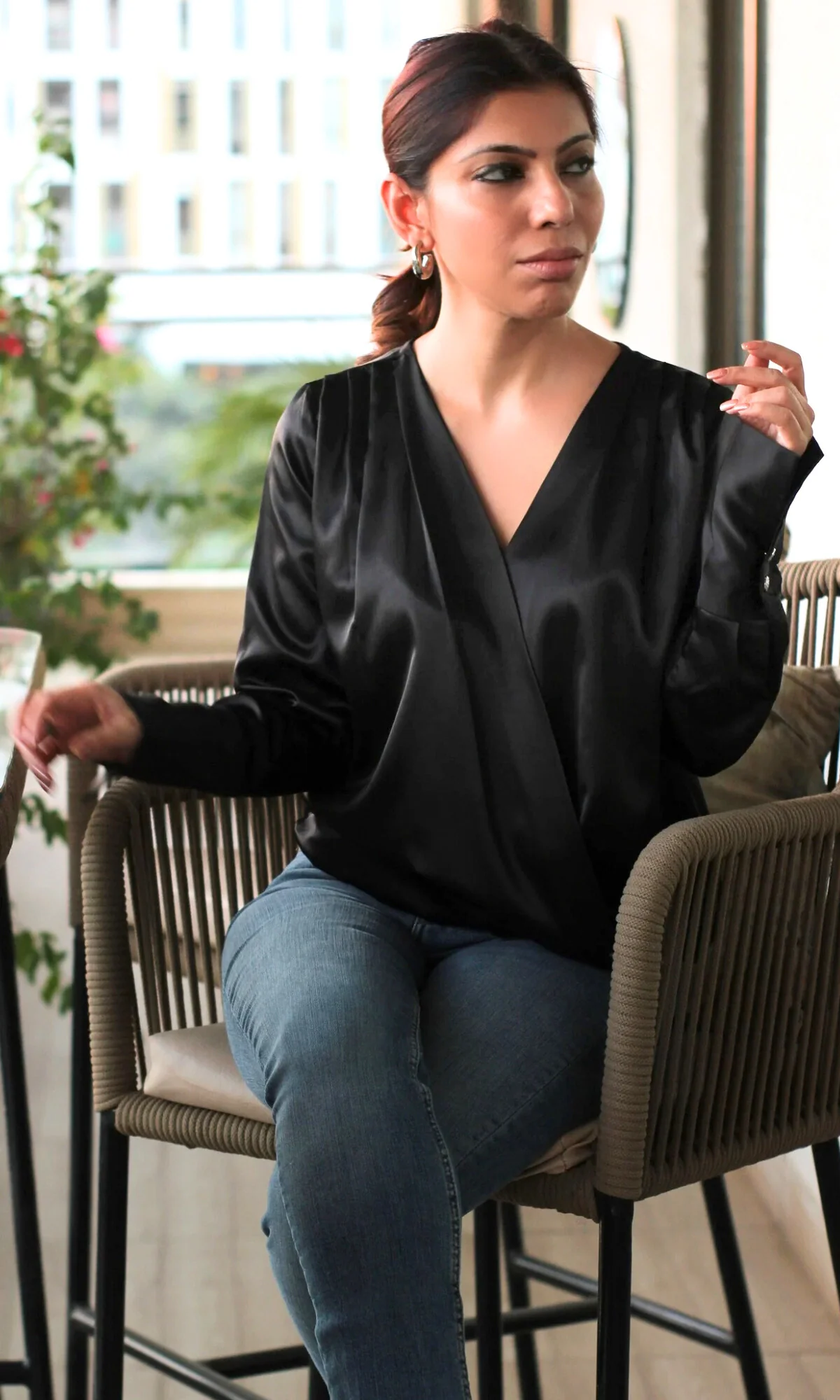Deep Black V-Neck Pleated Top - Image 5