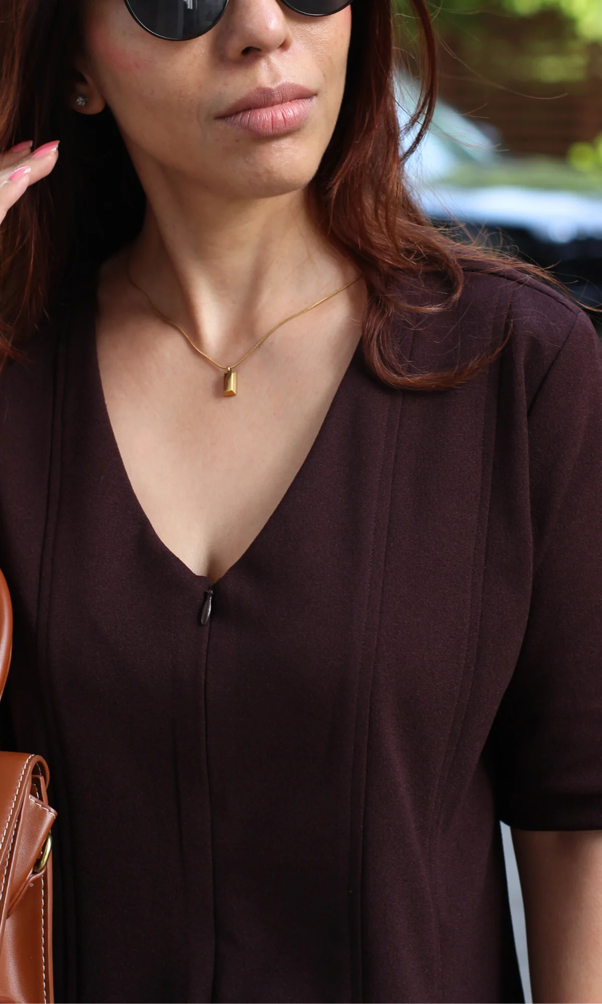 Deep Roast Zip Detail Flared Dress - Image 5