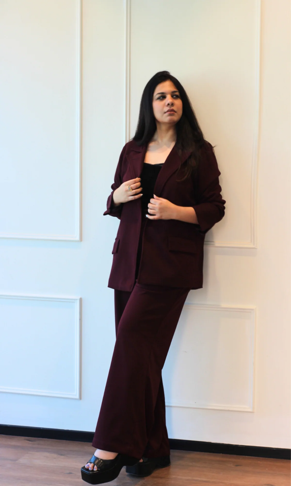 Deep Shiraz Oversized Blazer with Korean Pants Co-ord - Image 4
