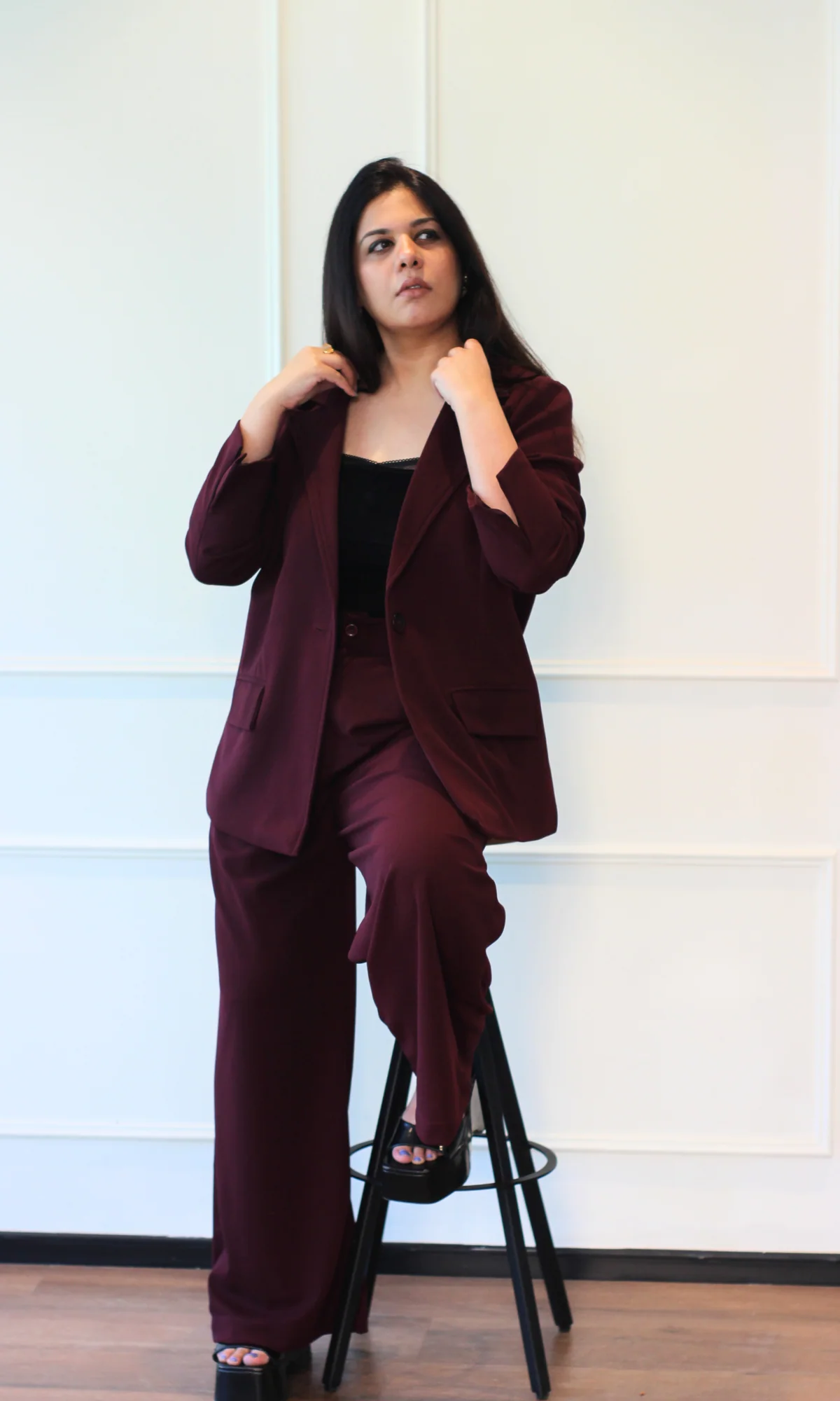 Deep Shiraz Oversized Blazer with Korean Pants Co-ord - Image 5