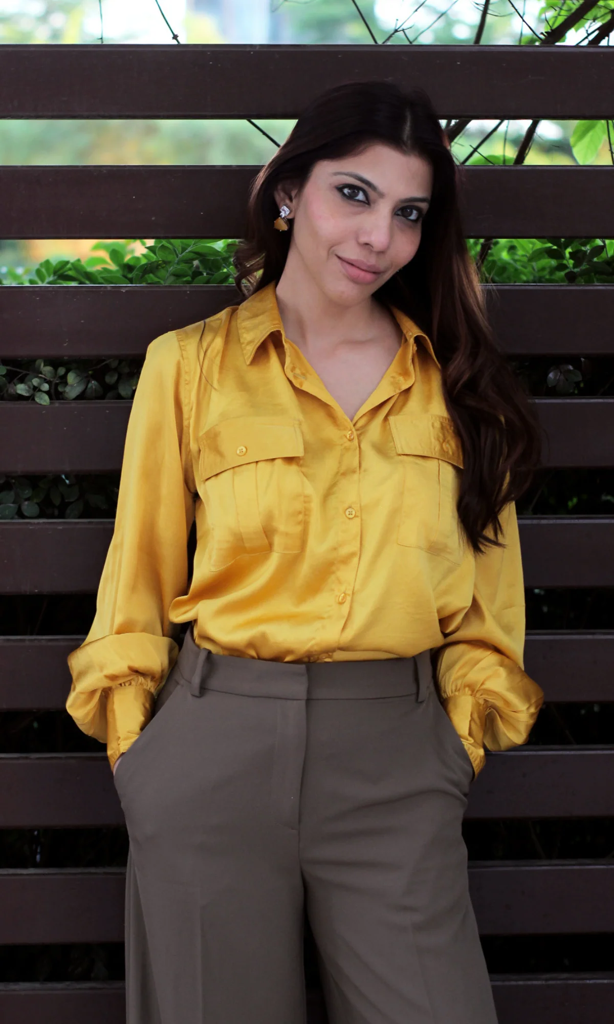 Deep Yellow Balloon Sleeved Satin Shirt - Image 3