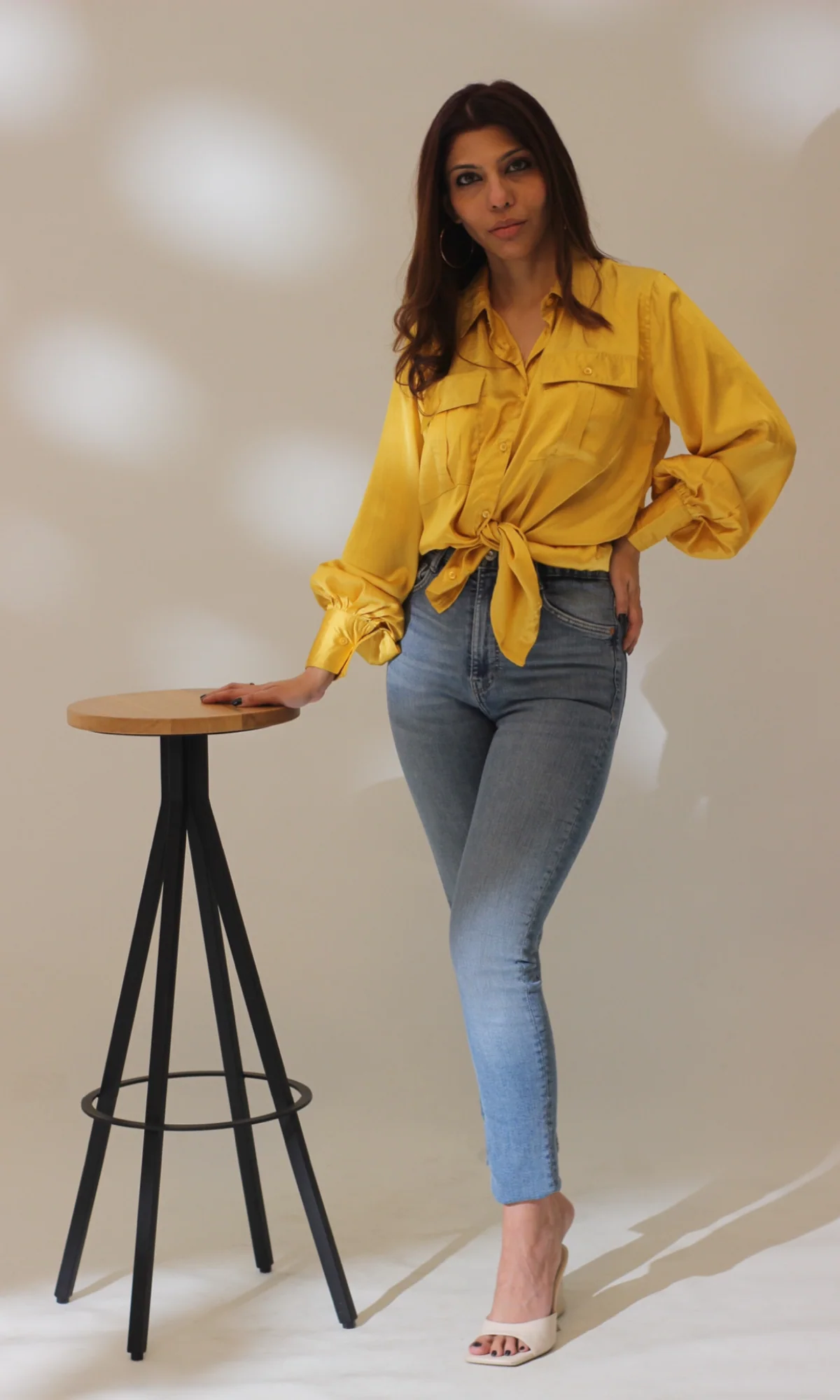 Deep Yellow Balloon Sleeved Satin Shirt - Image 4