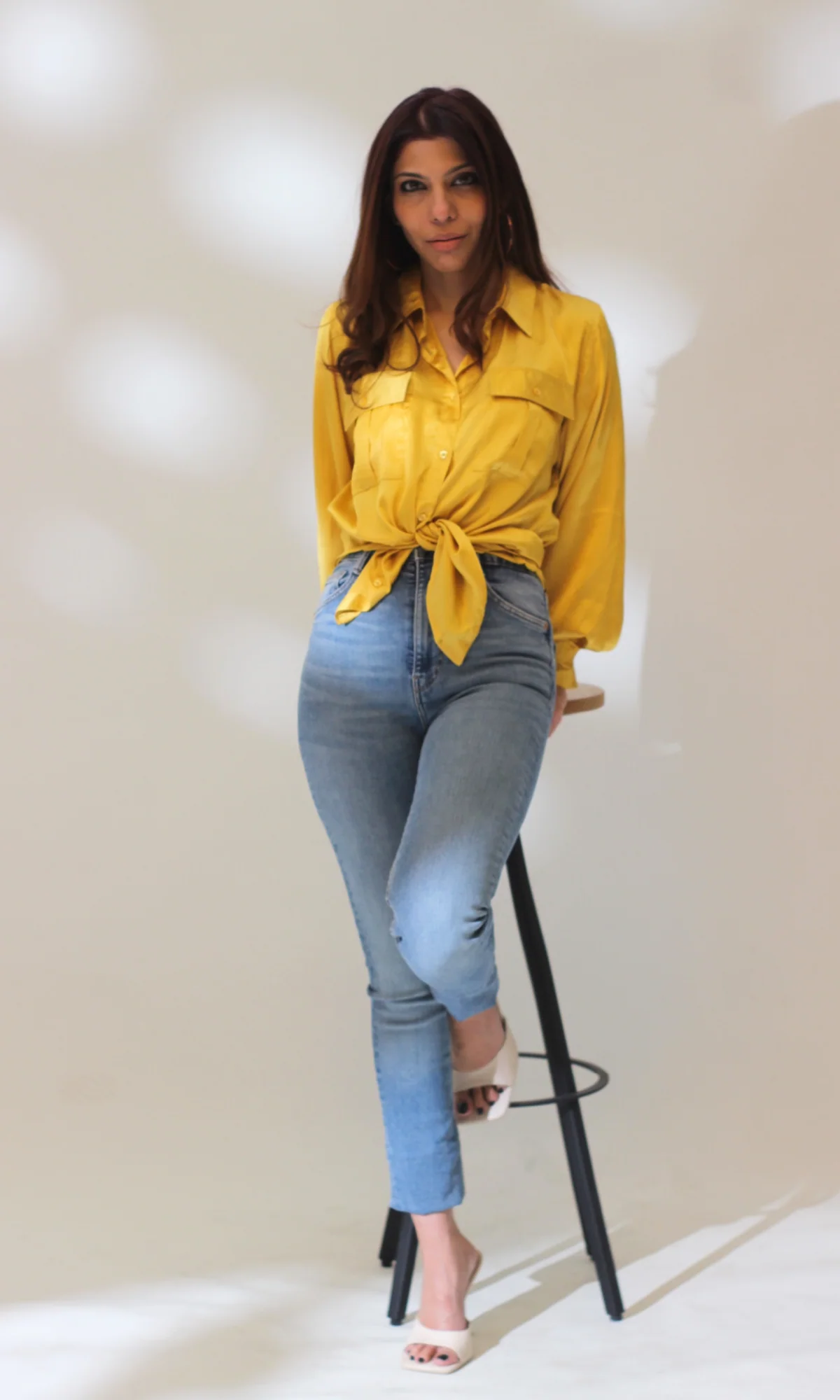 Deep Yellow Balloon Sleeved Satin Shirt - Image 7