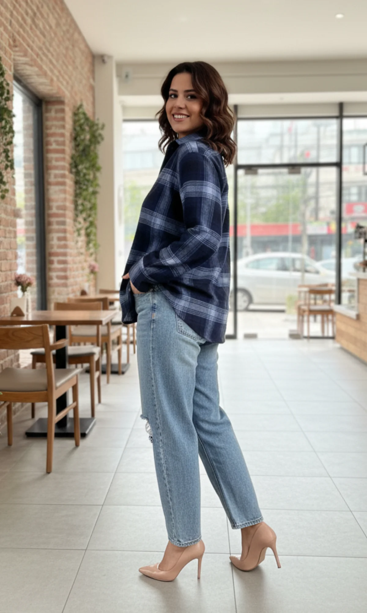 Denim Block Plaid Checked Shirt - Image 3