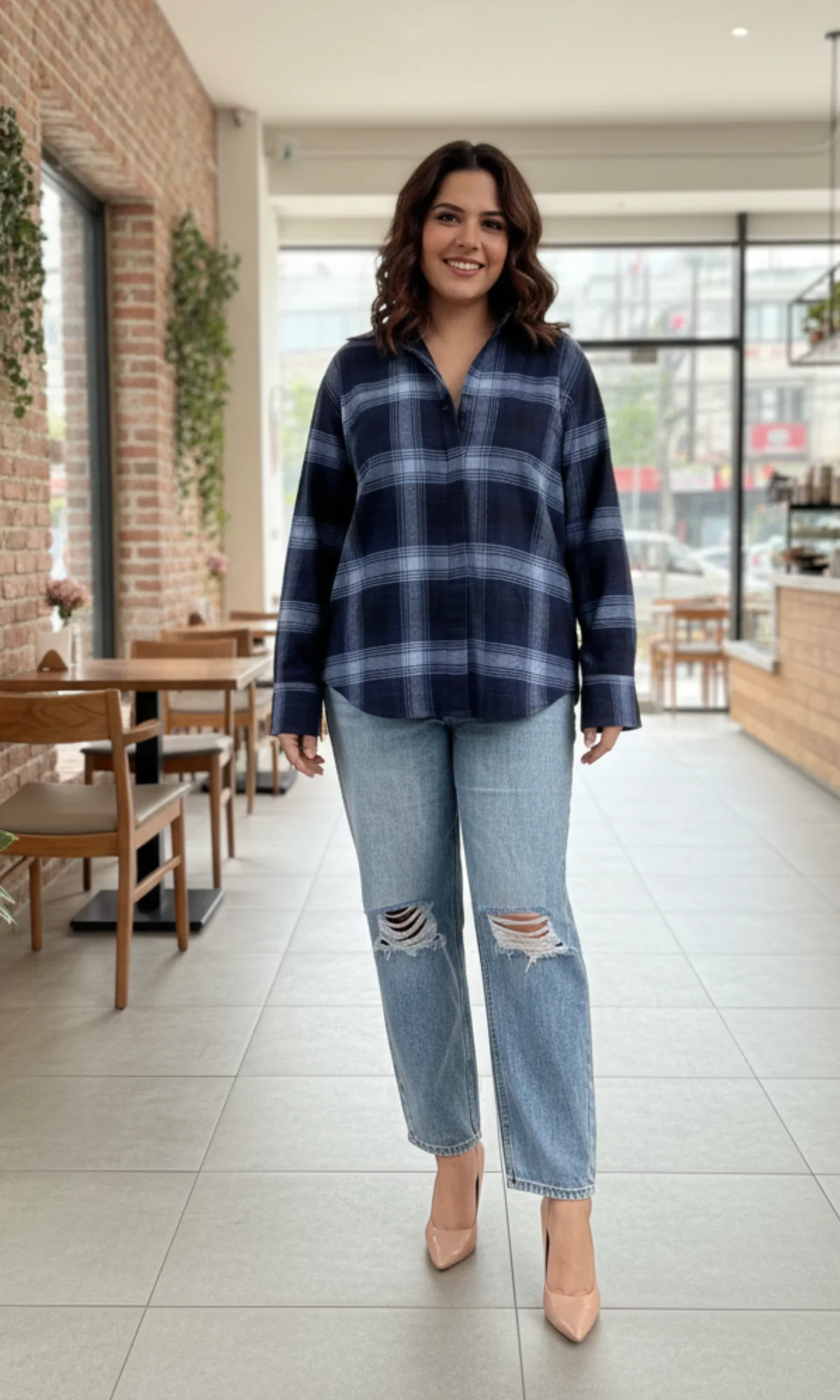 Denim Block Plaid Checked Shirt - Image 4