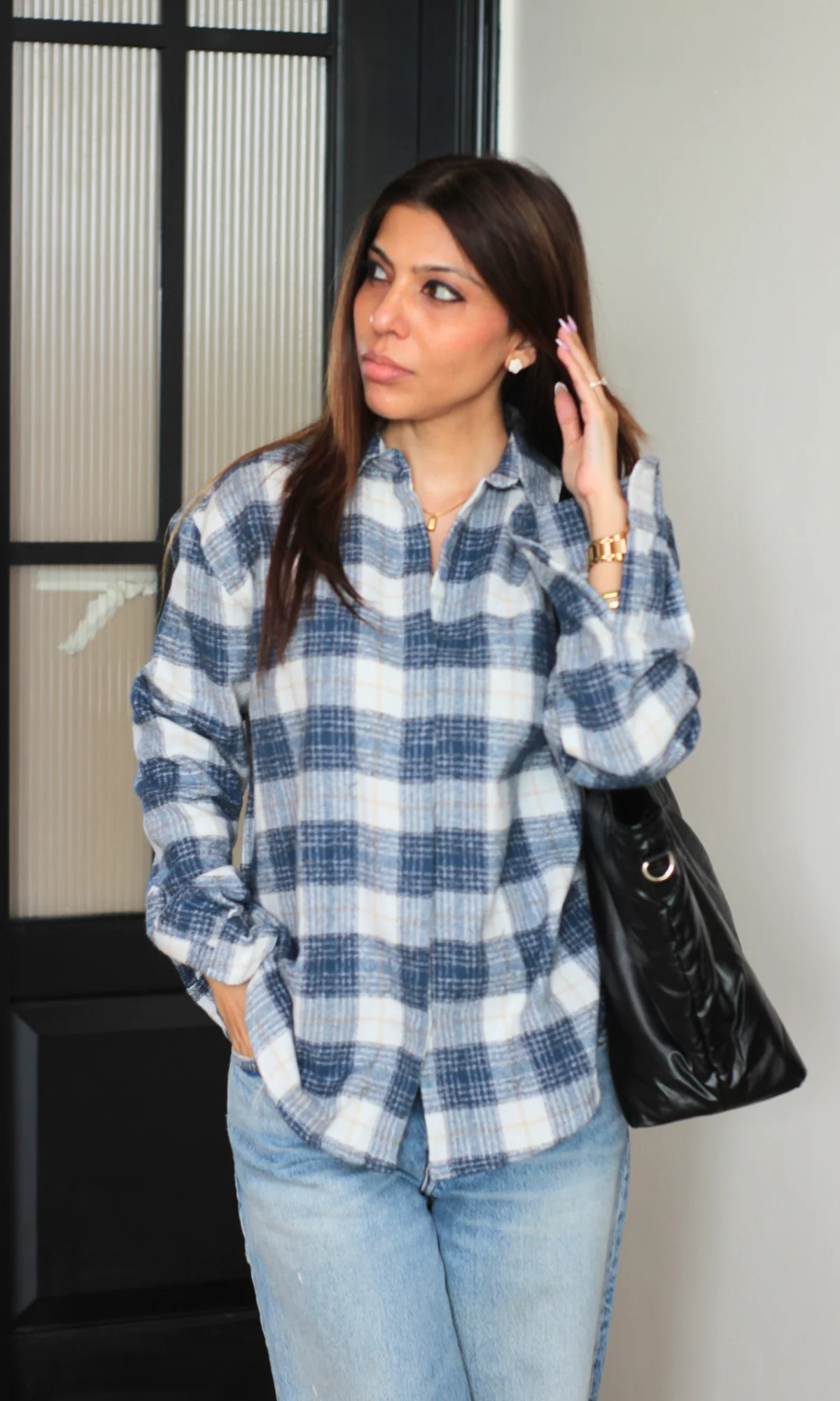 Denim Frosted Checked Shirt - Image 3