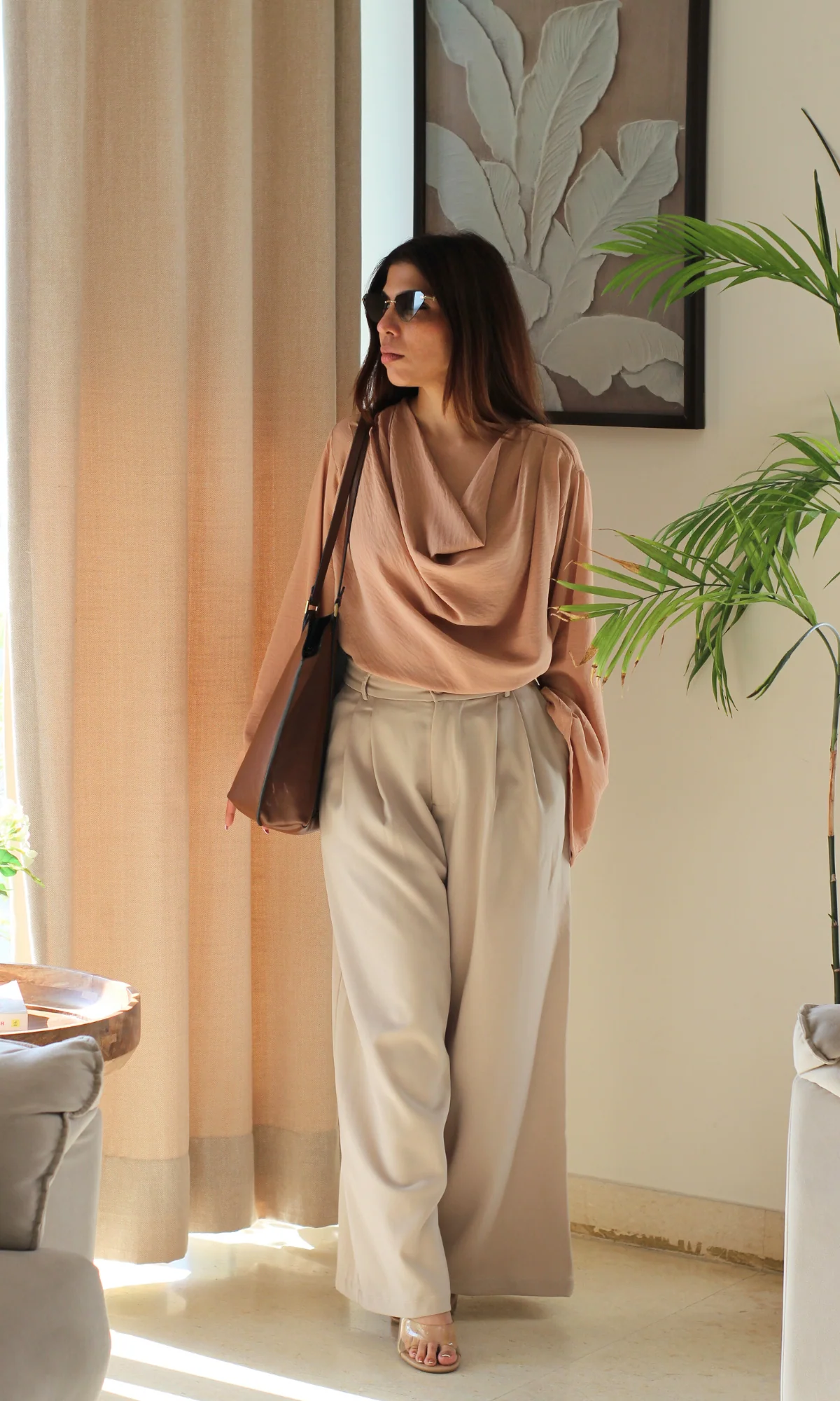 Dusk Rose Slit Sleeves Cowl Neck Top - Image 5