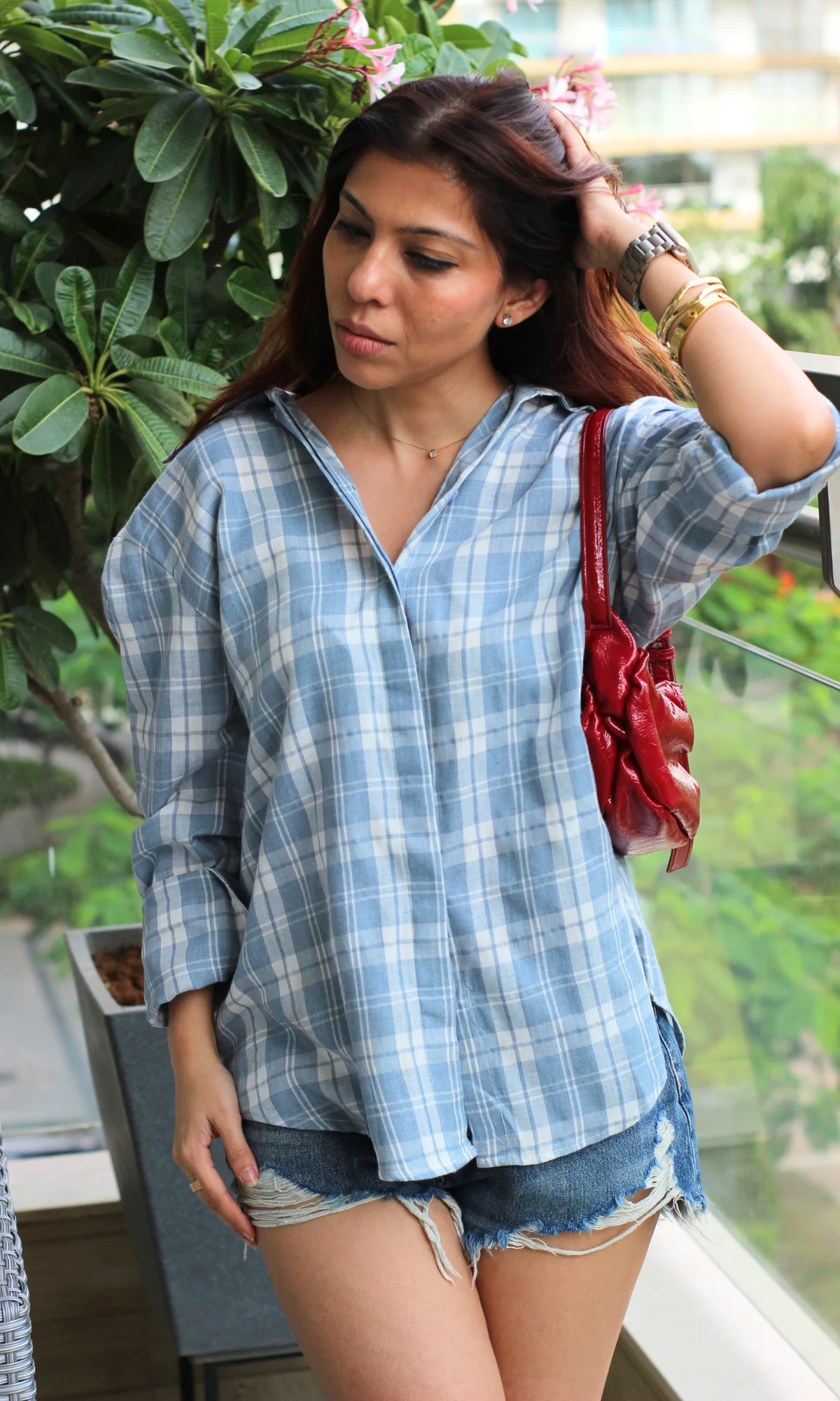 Dusty Blue Plaid Check Shirt - Image 3