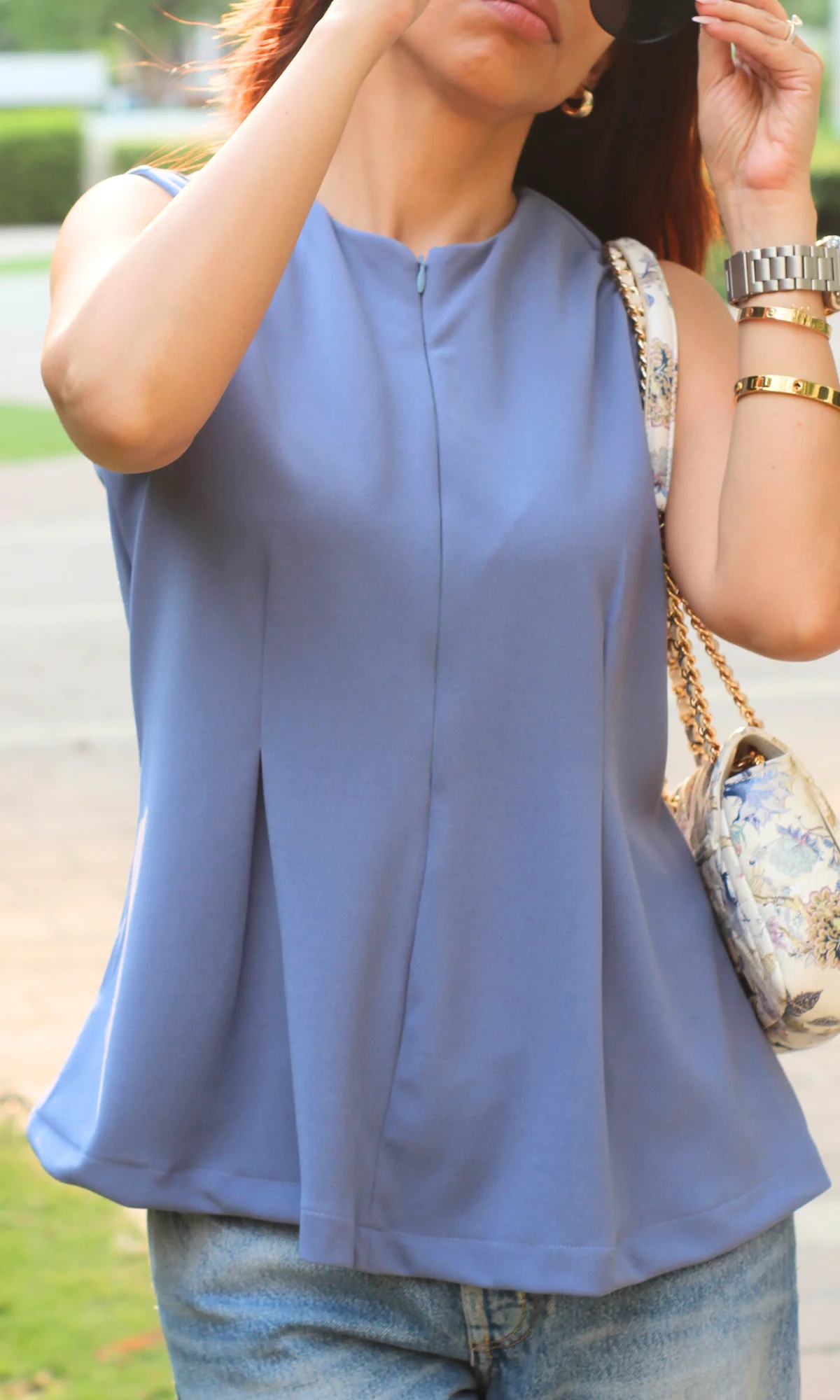 English Blue Sleek-Pleat Detail Top - Image 4