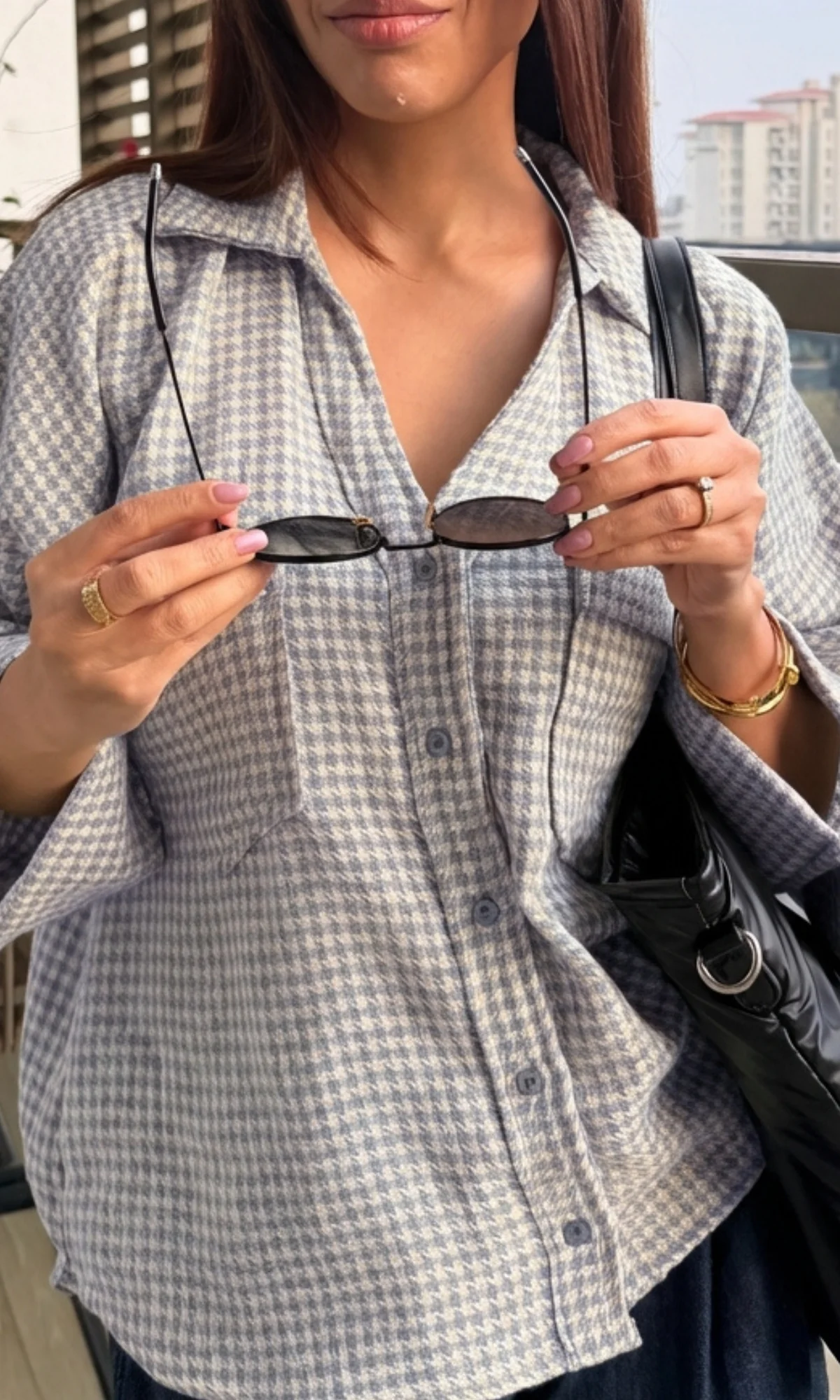 English Blue Weave Loose Shirt - Image 4