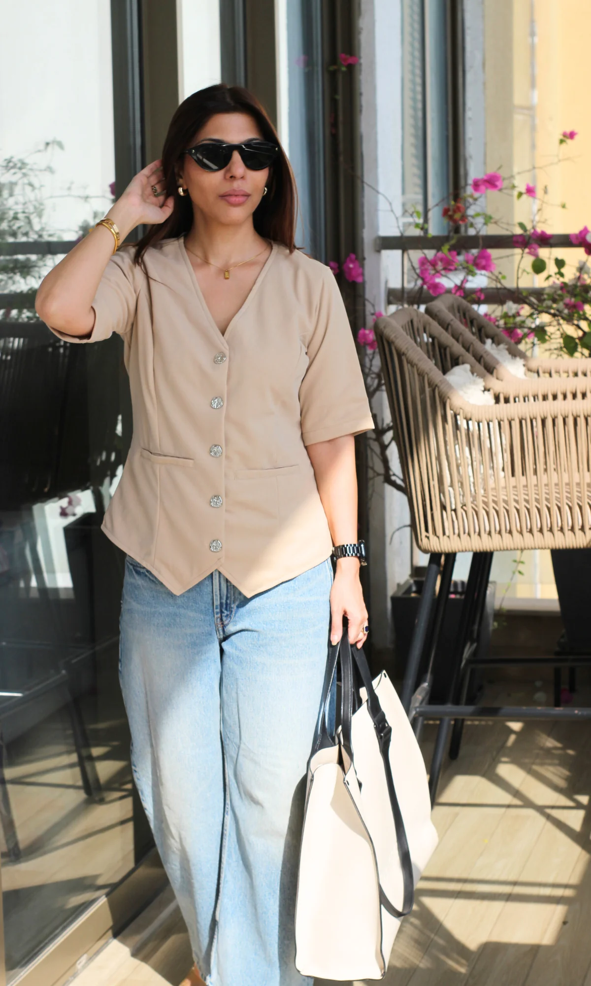 Fawn Sleeved Metallic Buttoned Waist Coat - Image 4