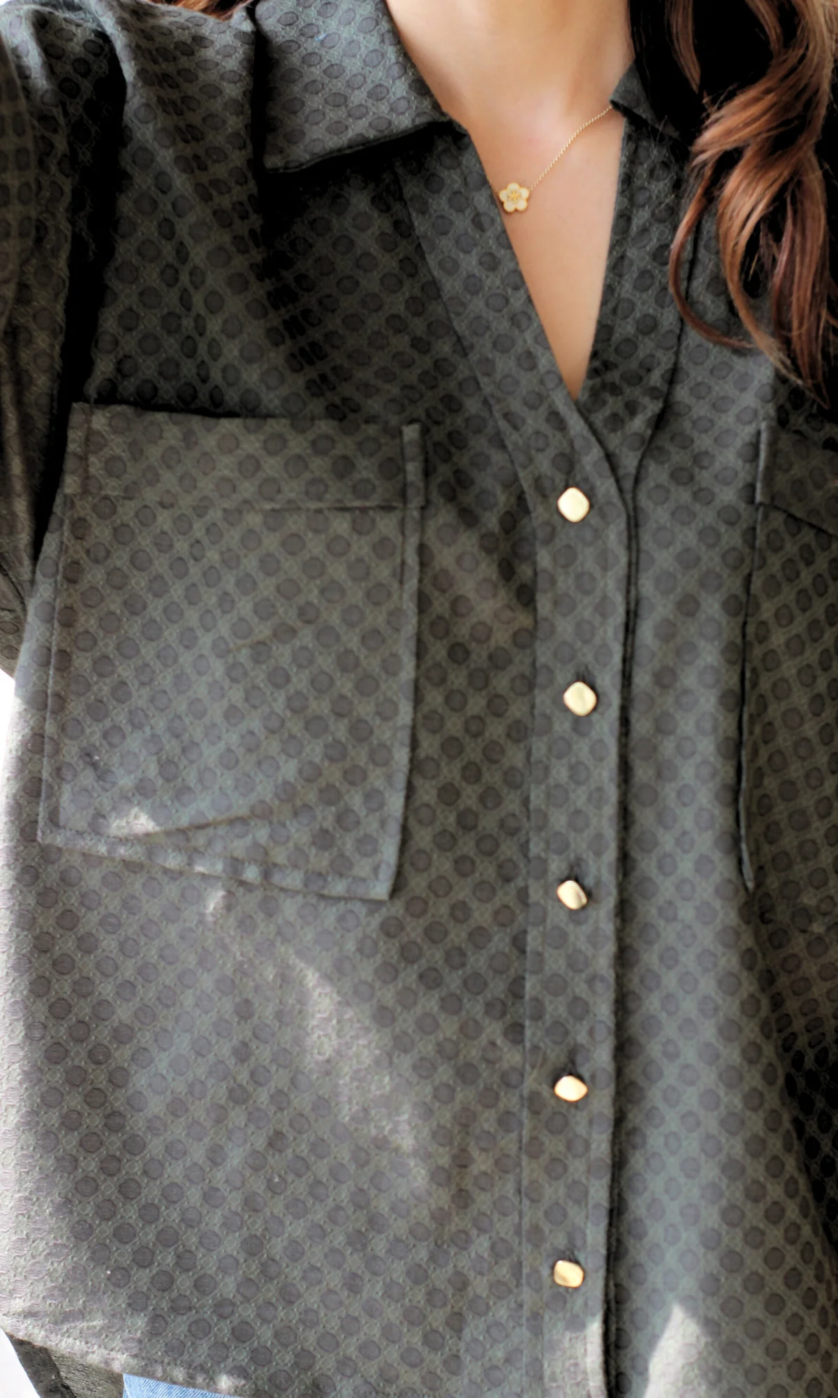 Forest Muse Metallic Buttoned Loose Shirt - Image 3