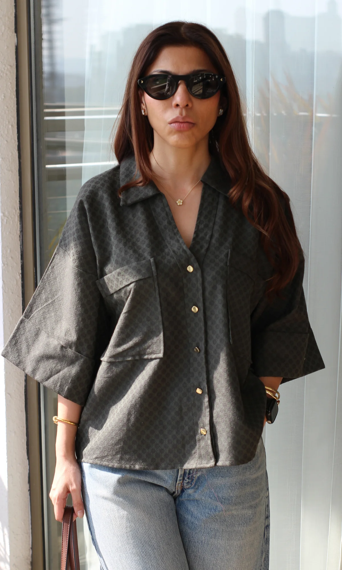 Forest Muse Metallic Buttoned Loose Shirt - Image 4