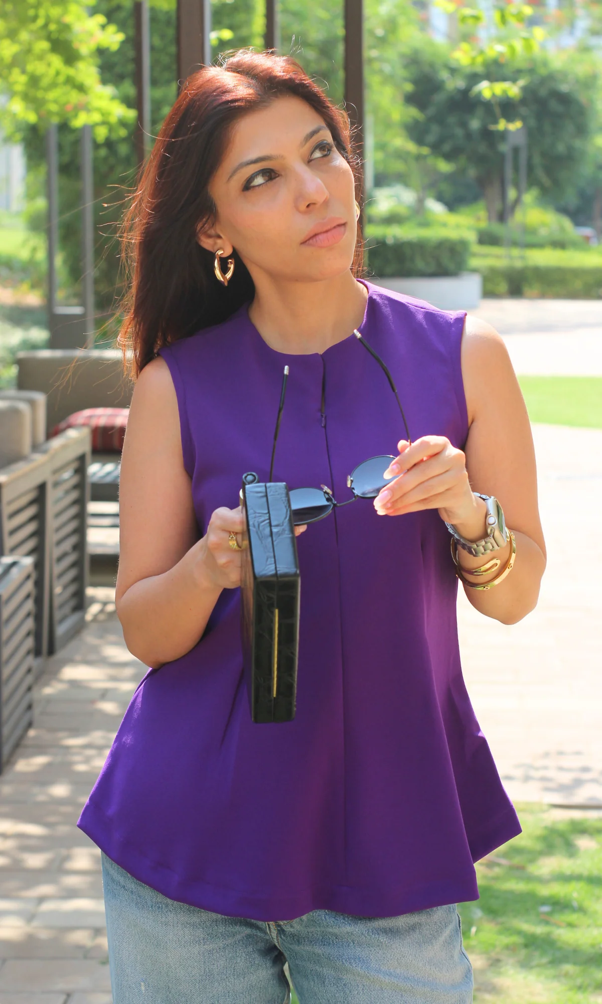 French Violet Sleek-Pleat Detail Top - Image 5