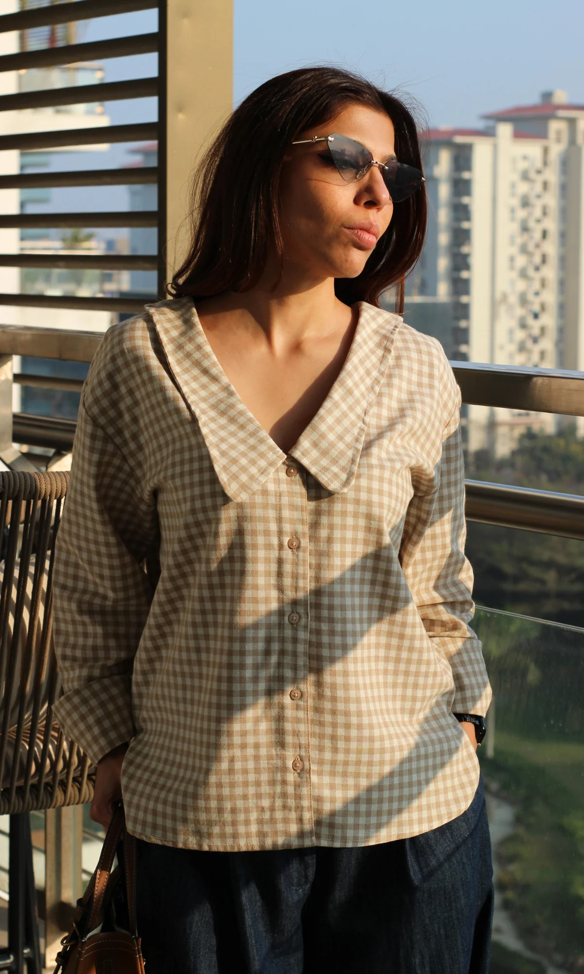 Gingham Peter Pan Collared Shirt - Image 3