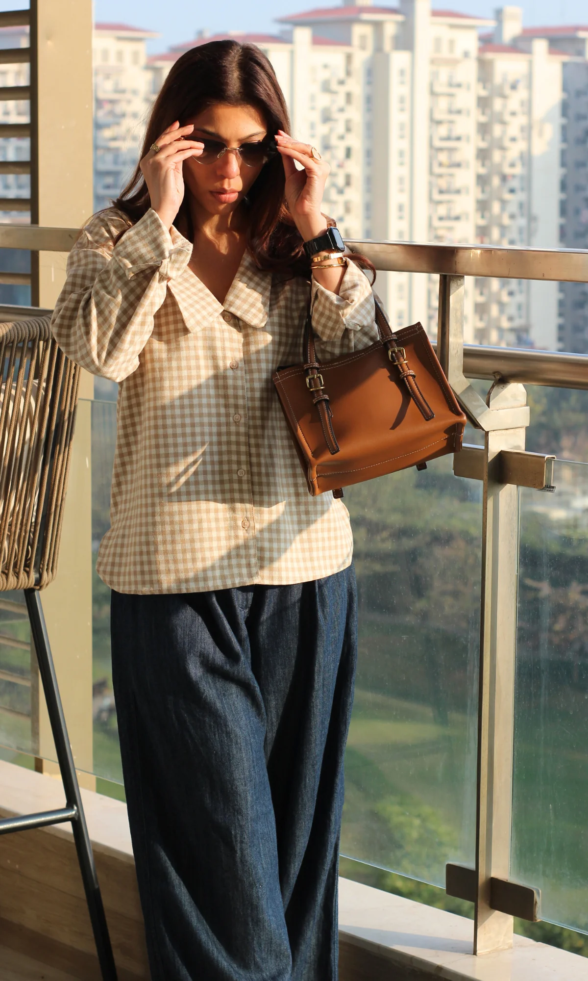 Gingham Peter Pan Collared Shirt - Image 4