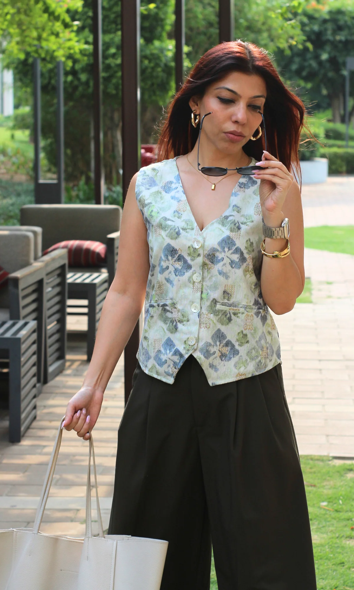 Oyster Green Abstract Print Waist Coat - Image 3