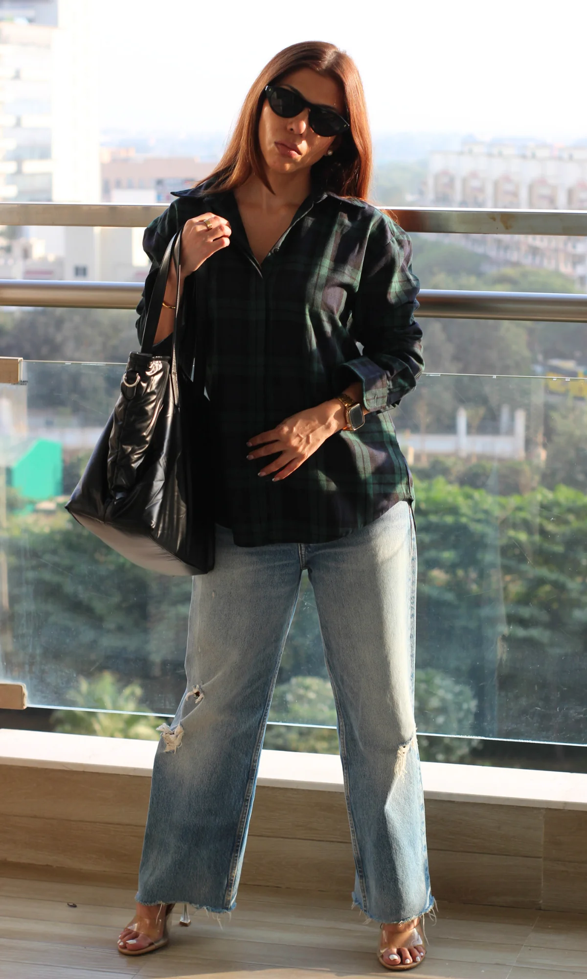 Green Blue Plaid Checked Shirt - Image 3