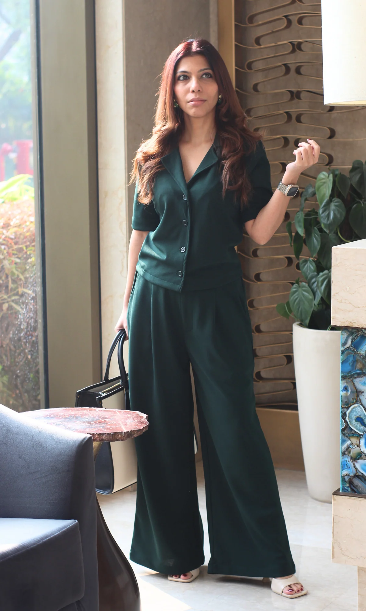 Green Collared Top with Korean Pants Co-ord - Image 2