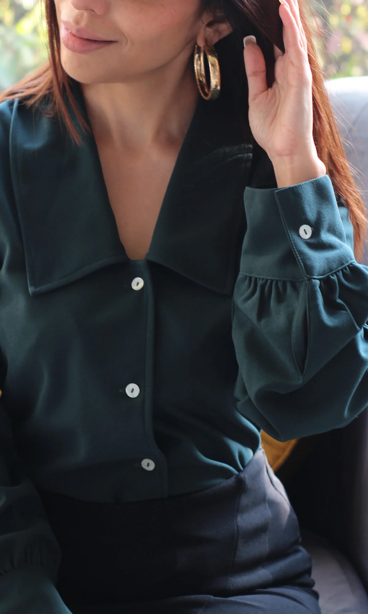 Green Peter Pan Collared Shirt - Image 2