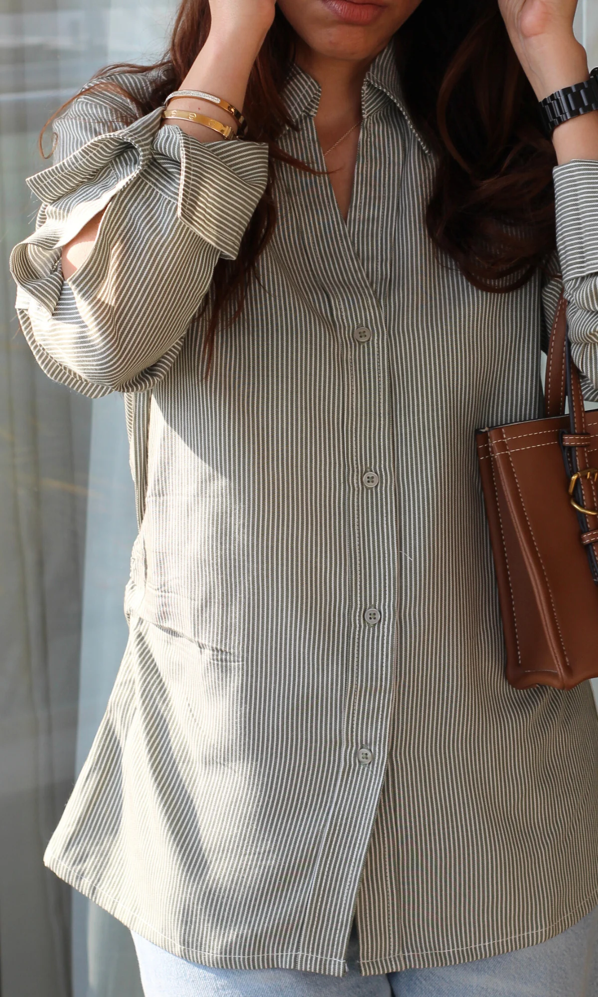 Green Striped Side Cinch Shirt - Image 5