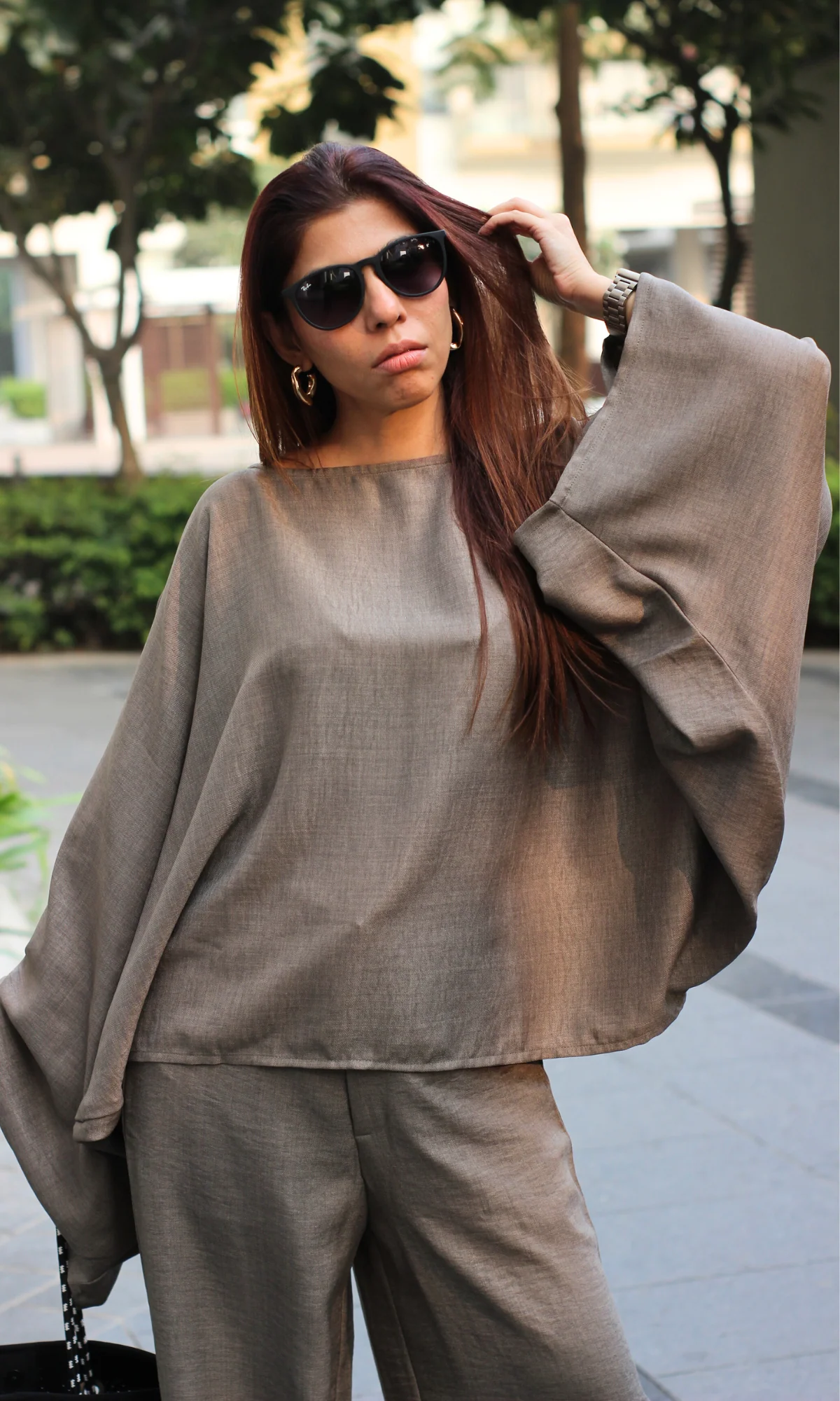 Greige Batwing Sleeve Top and Pants Co-ord - Image 3