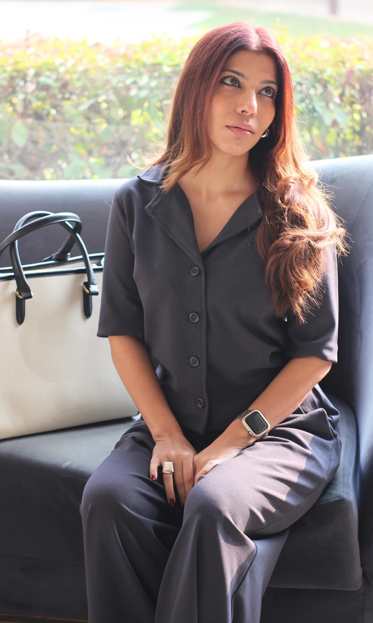 Greyish Blue Collared Top with Korean Pants Co-ord - Image 3