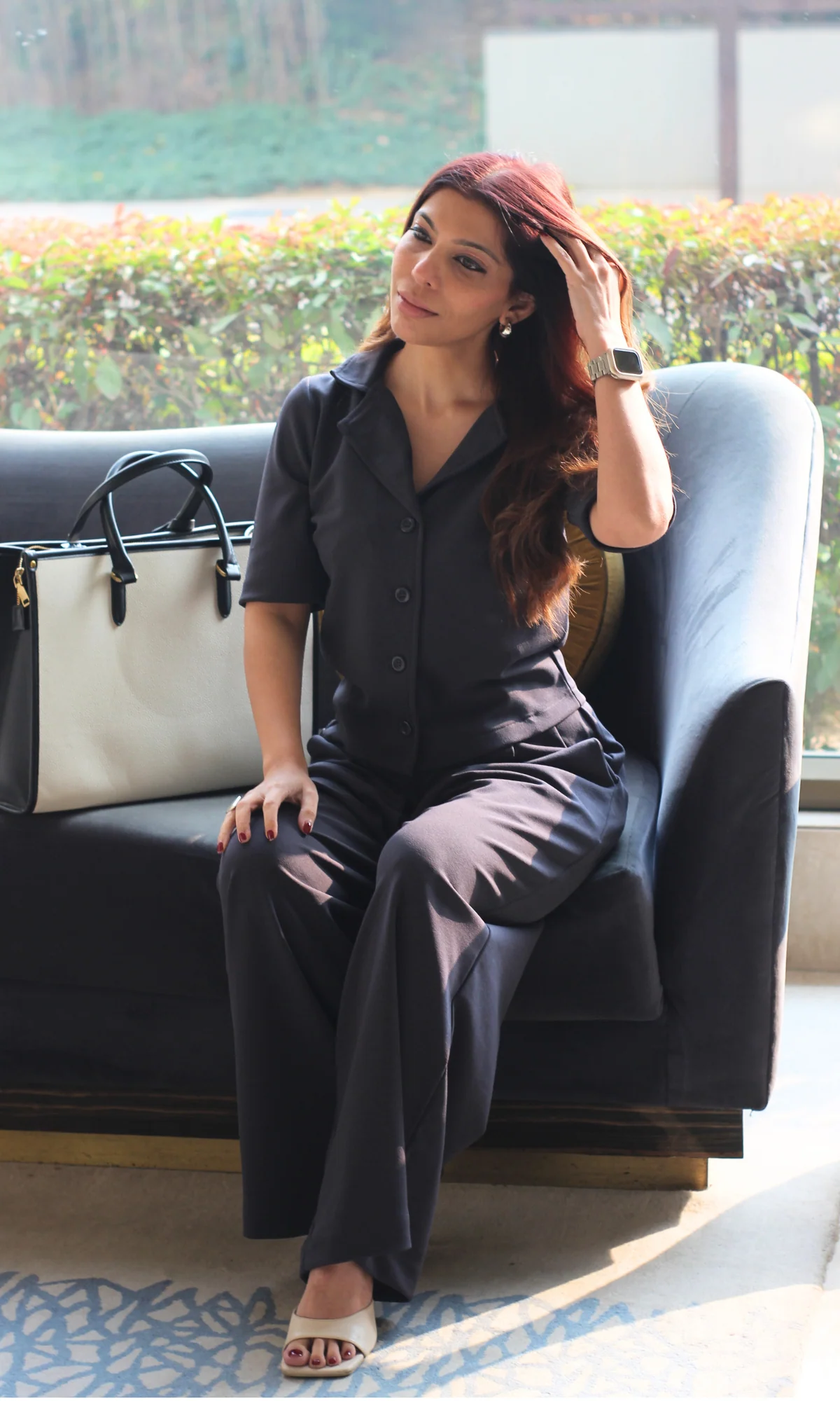 Greyish Blue Collared Top with Korean Pants Co-ord - Image 5