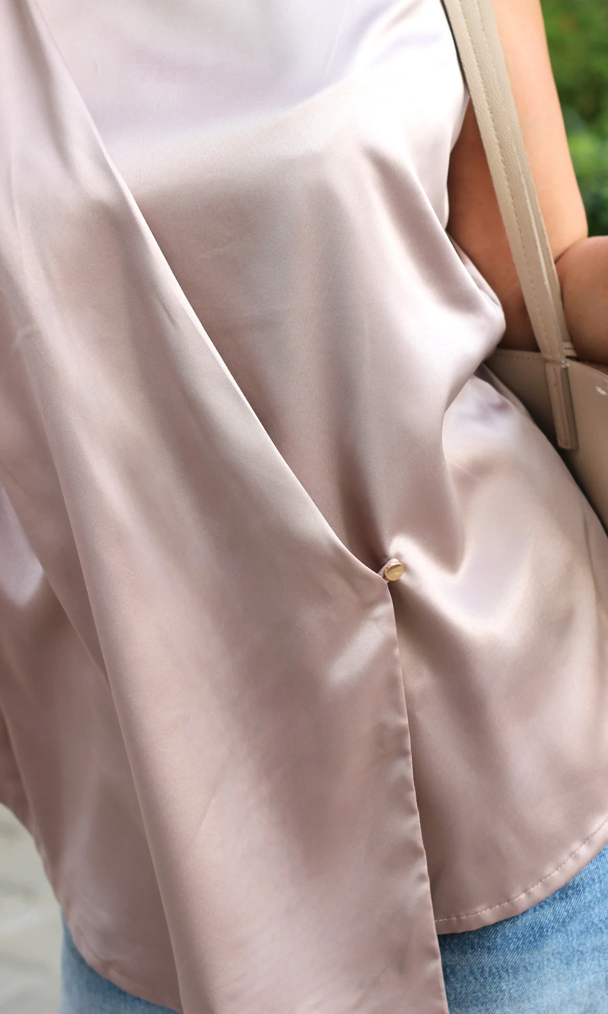 Greyish Mauve Asymmetric Button Detail Top - Image 5