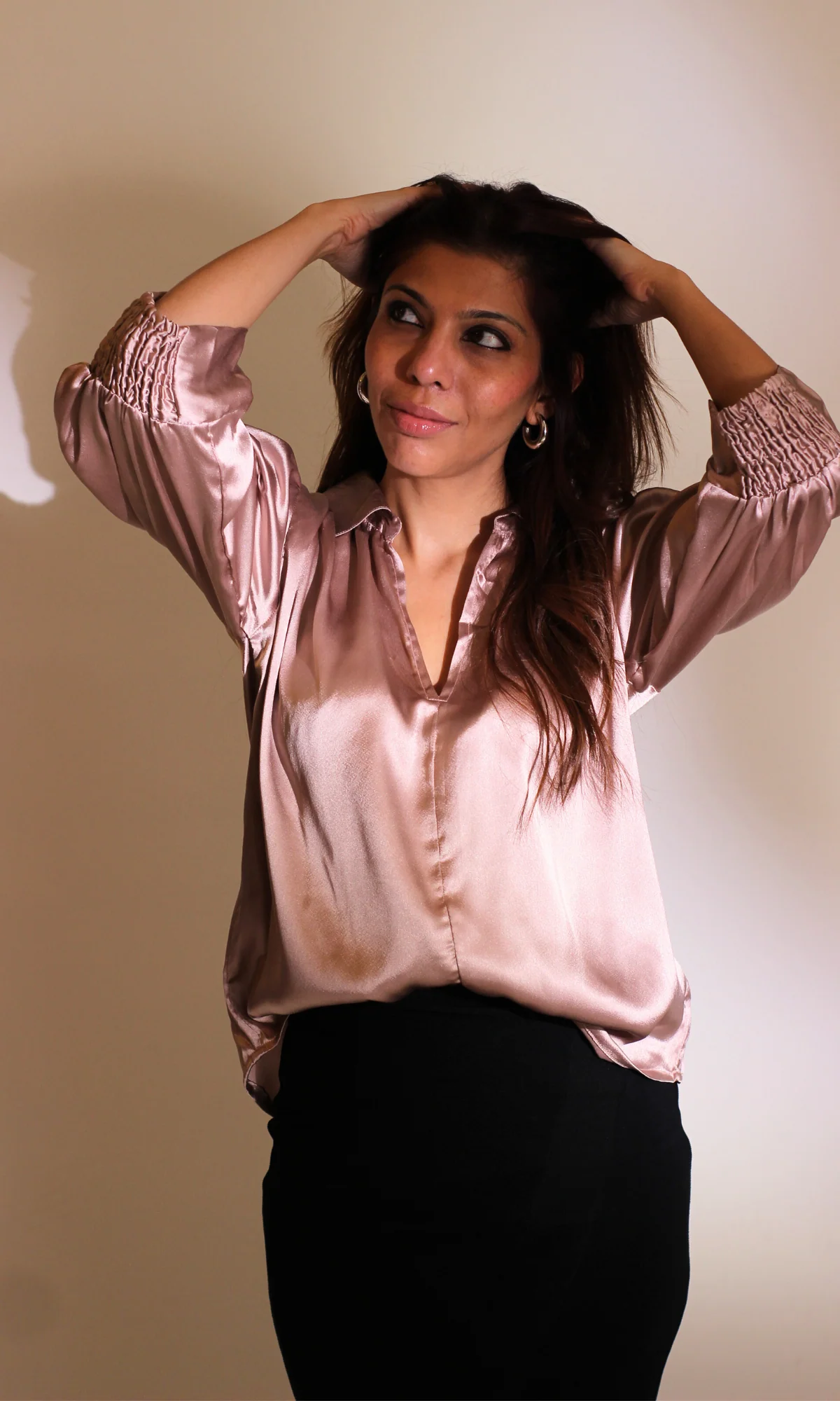 Greyish Mauve Satin Collared Top - Image 2