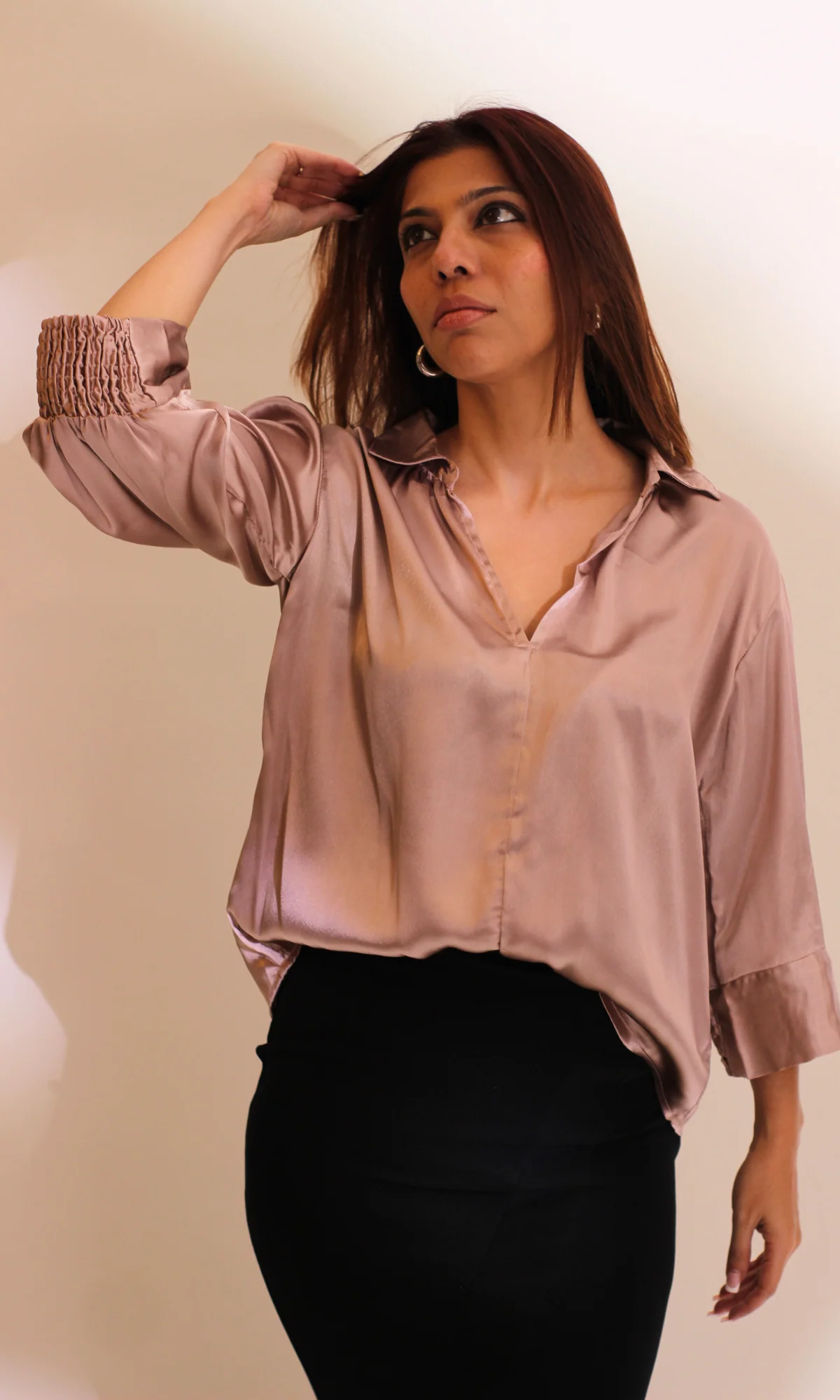 Greyish Mauve Satin Collared Top - Image 3