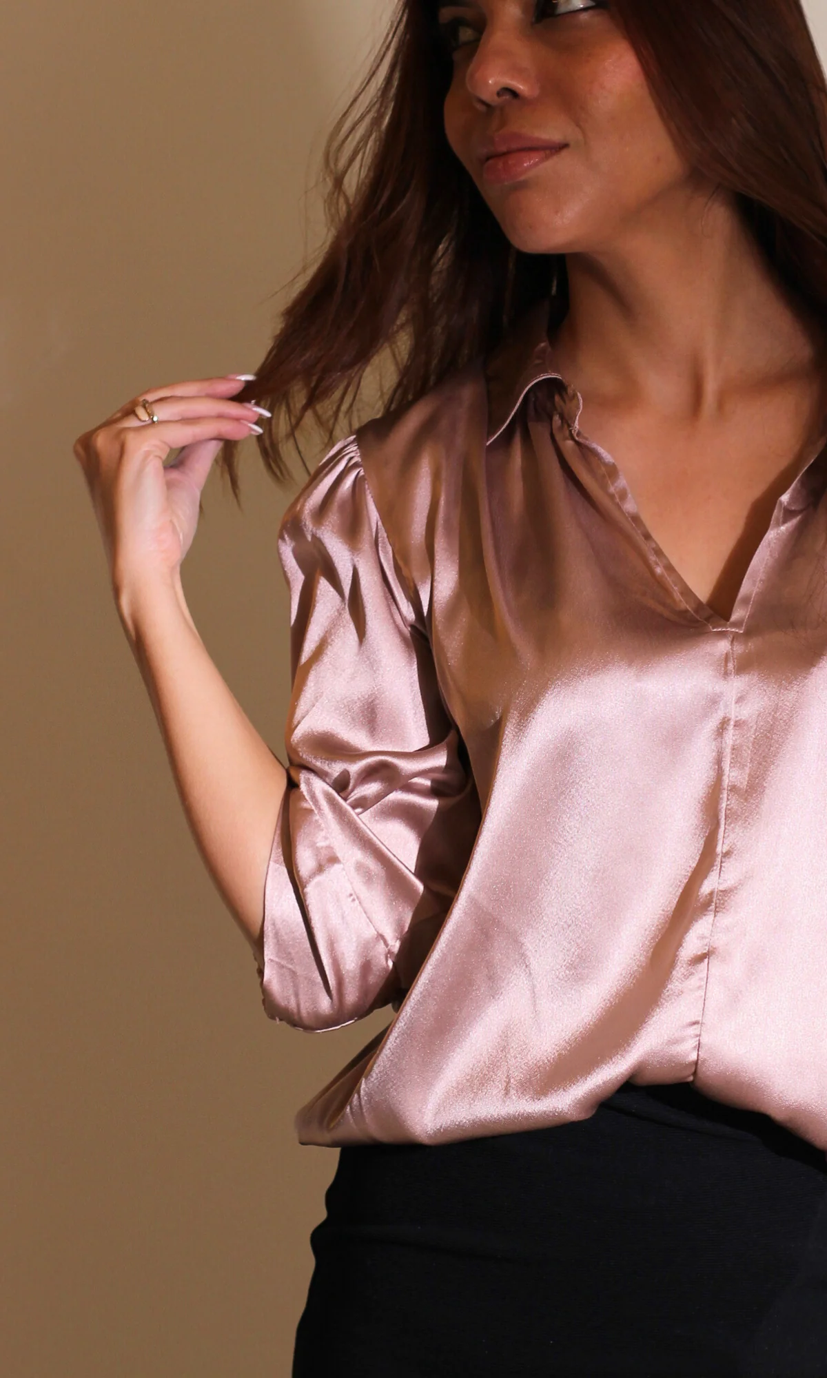 Greyish Mauve Satin Collared Top - Image 4