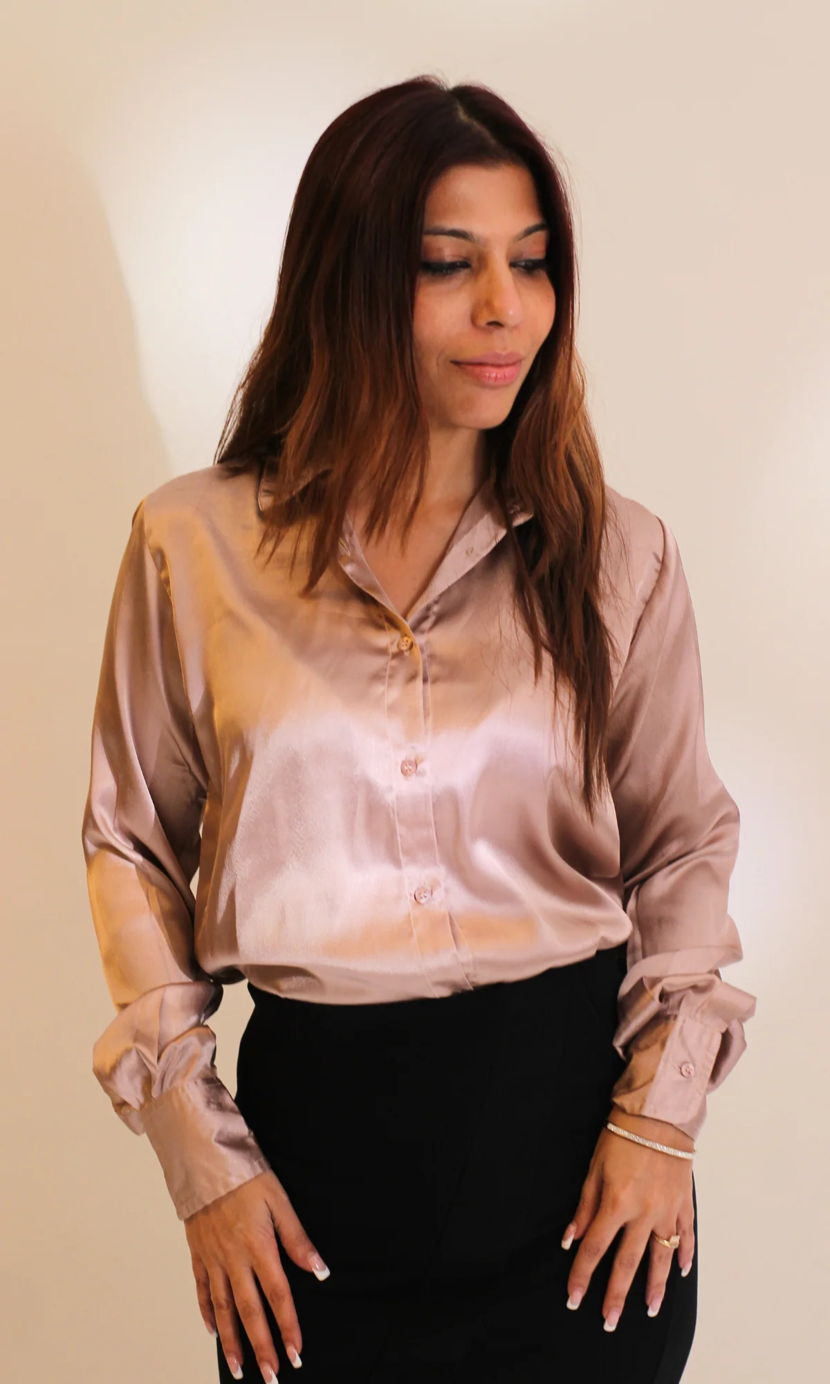 Greyish Mauve Sleeved Satin Shirt - Image 5