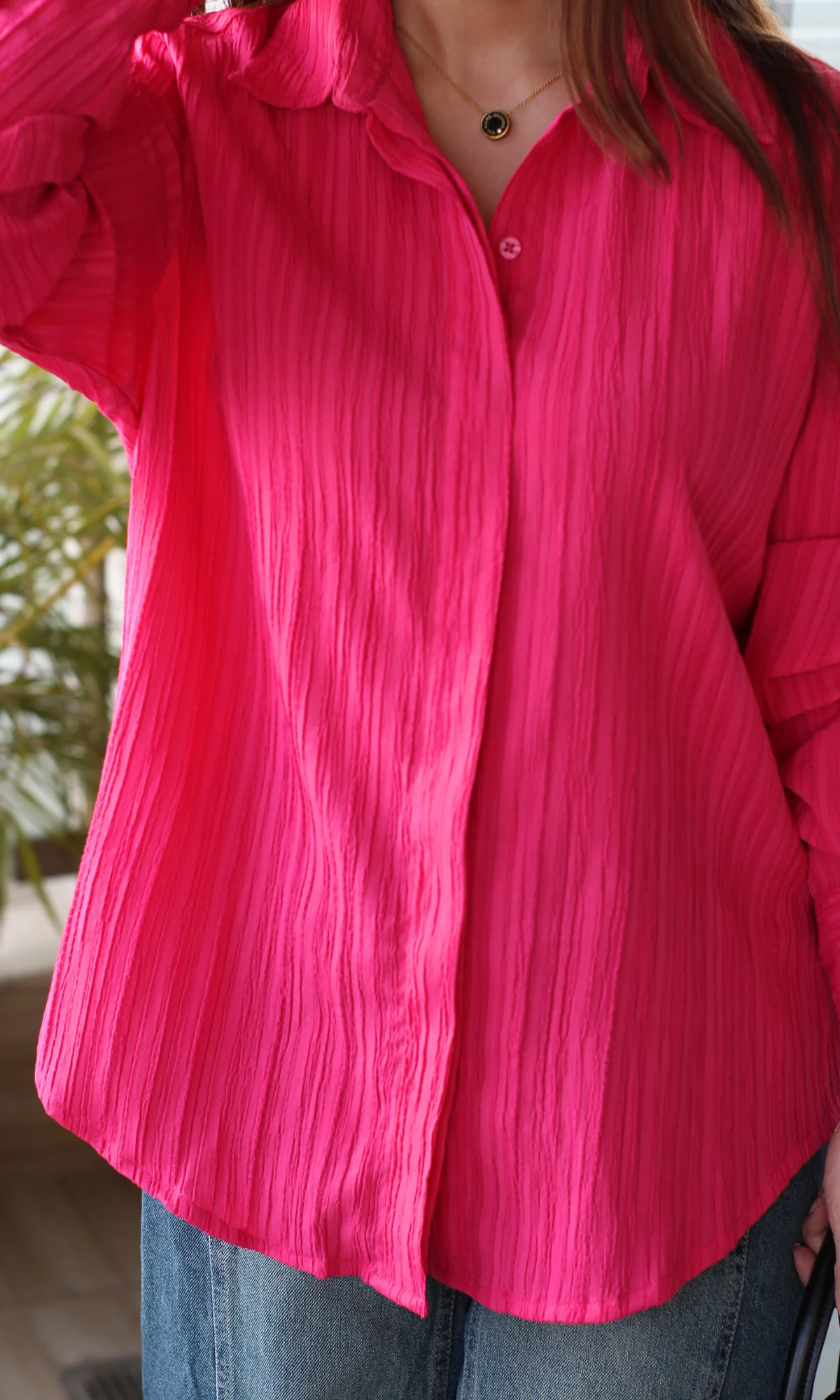 Hot Pink Crinkled Shirt - Image 2
