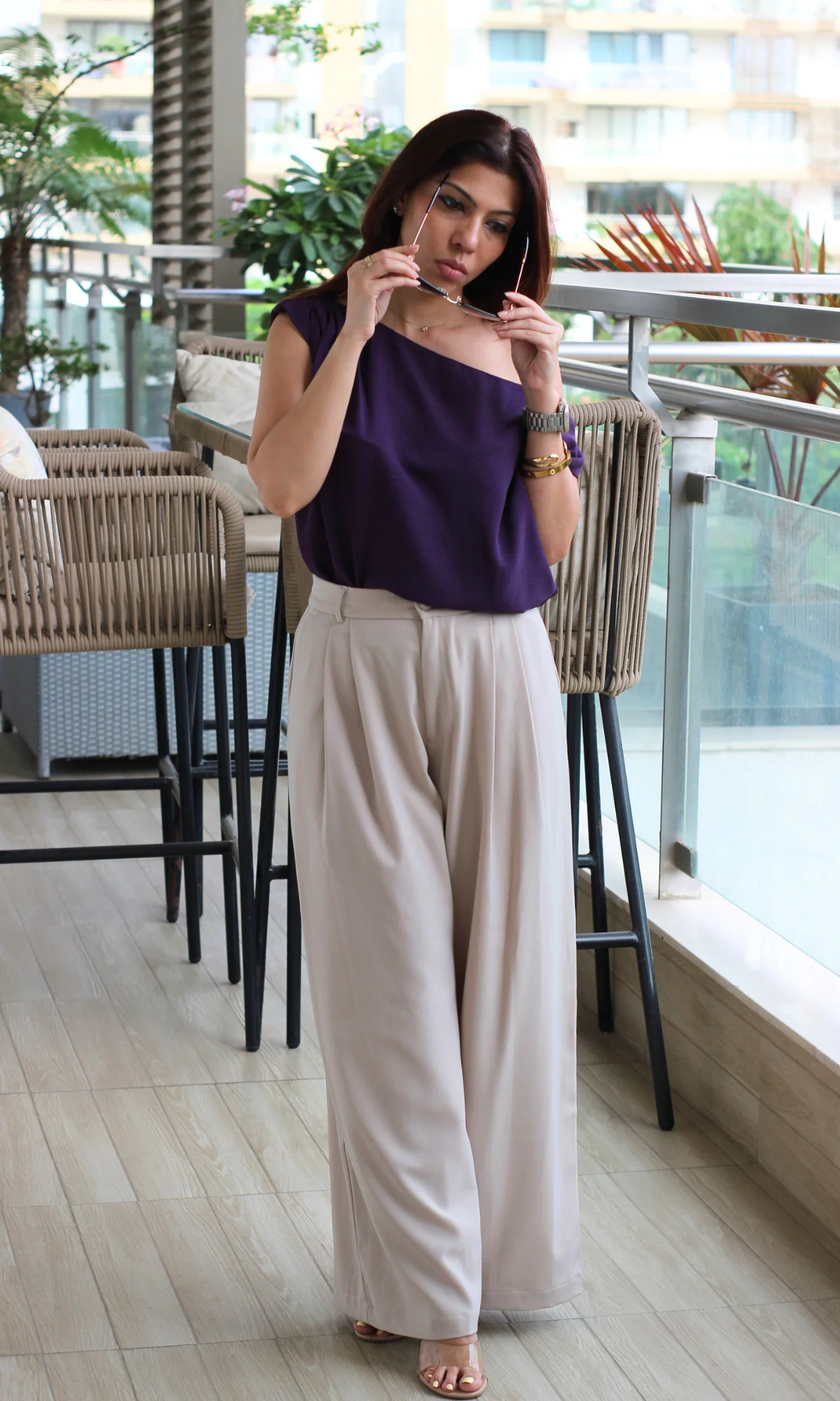 Deep Indigo Flowing One Shoulder Top - Image 3