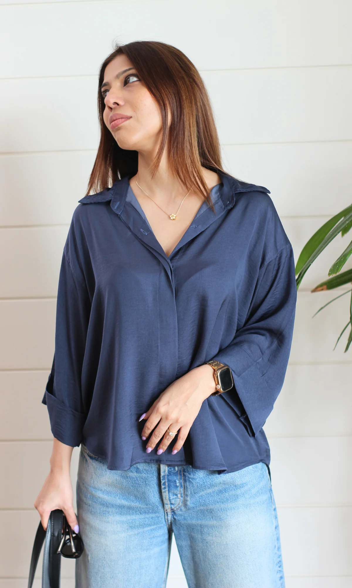 Indigo Sheen Oversized Shirt - Image 2