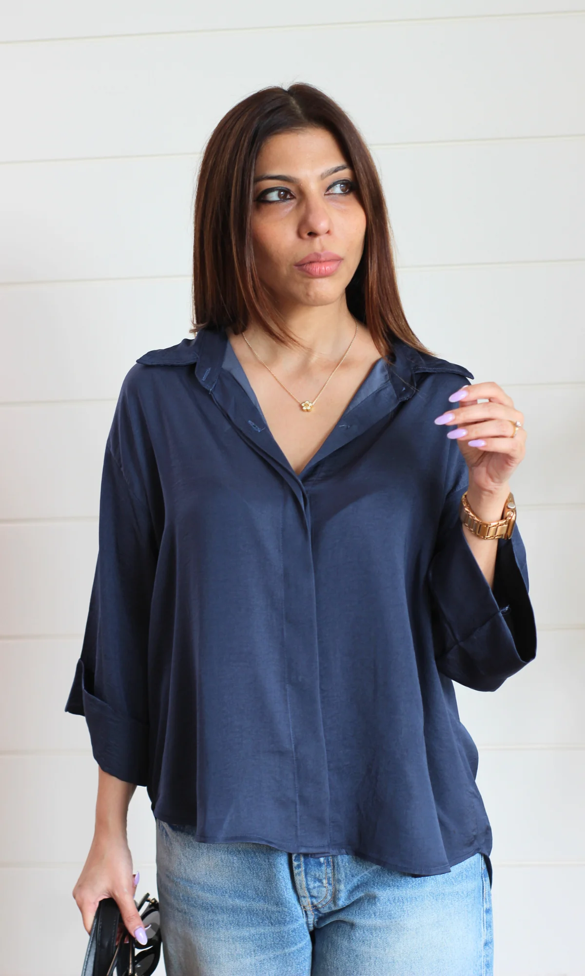 Indigo Sheen Oversized Shirt - Image 5