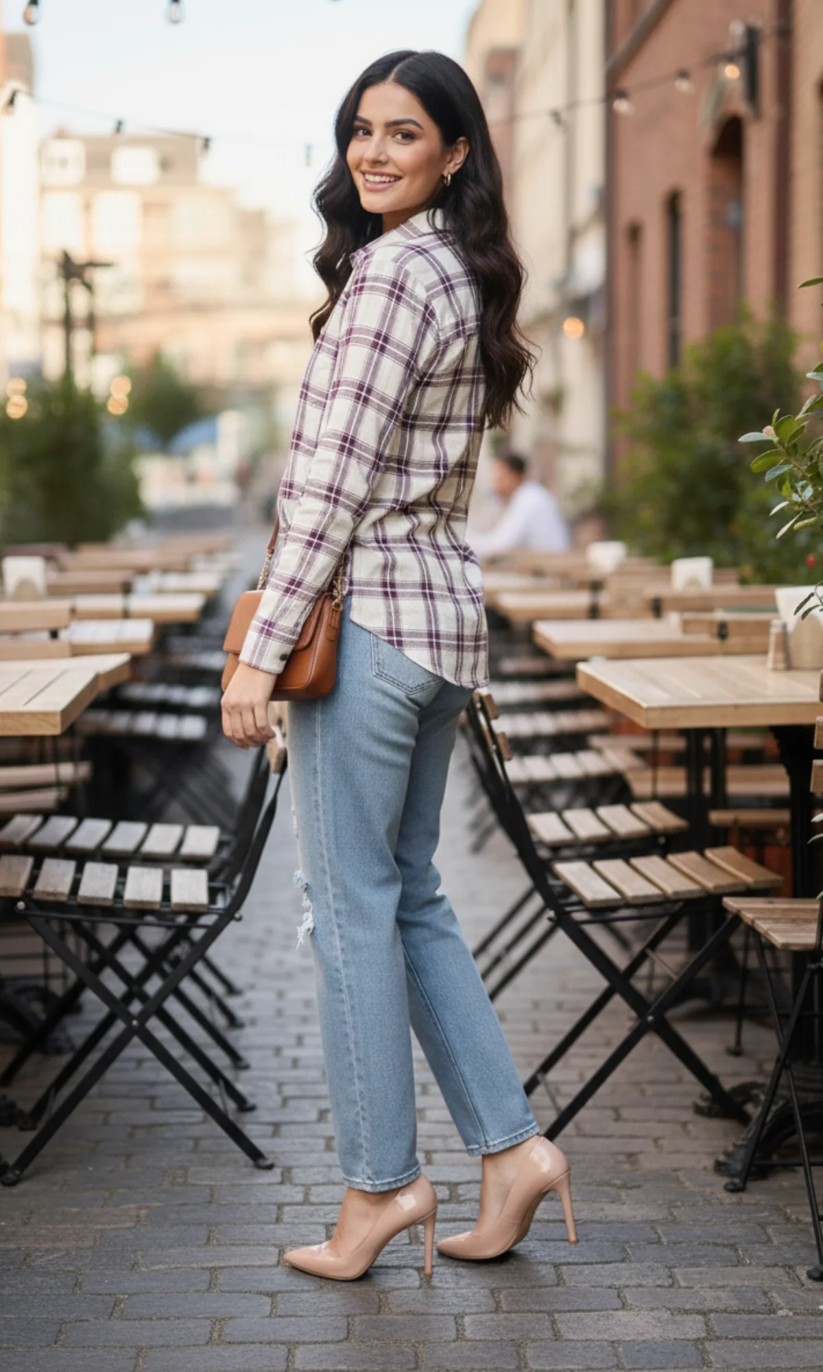 Ivory Plum Grid Checked Shirt - Image 2