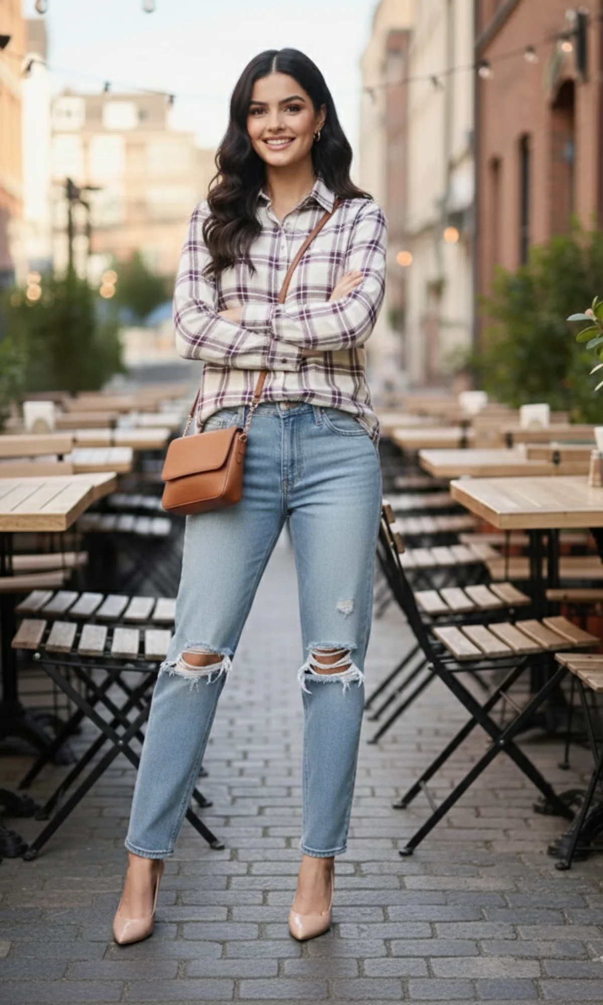 Ivory Plum Grid Checked Shirt - Image 5