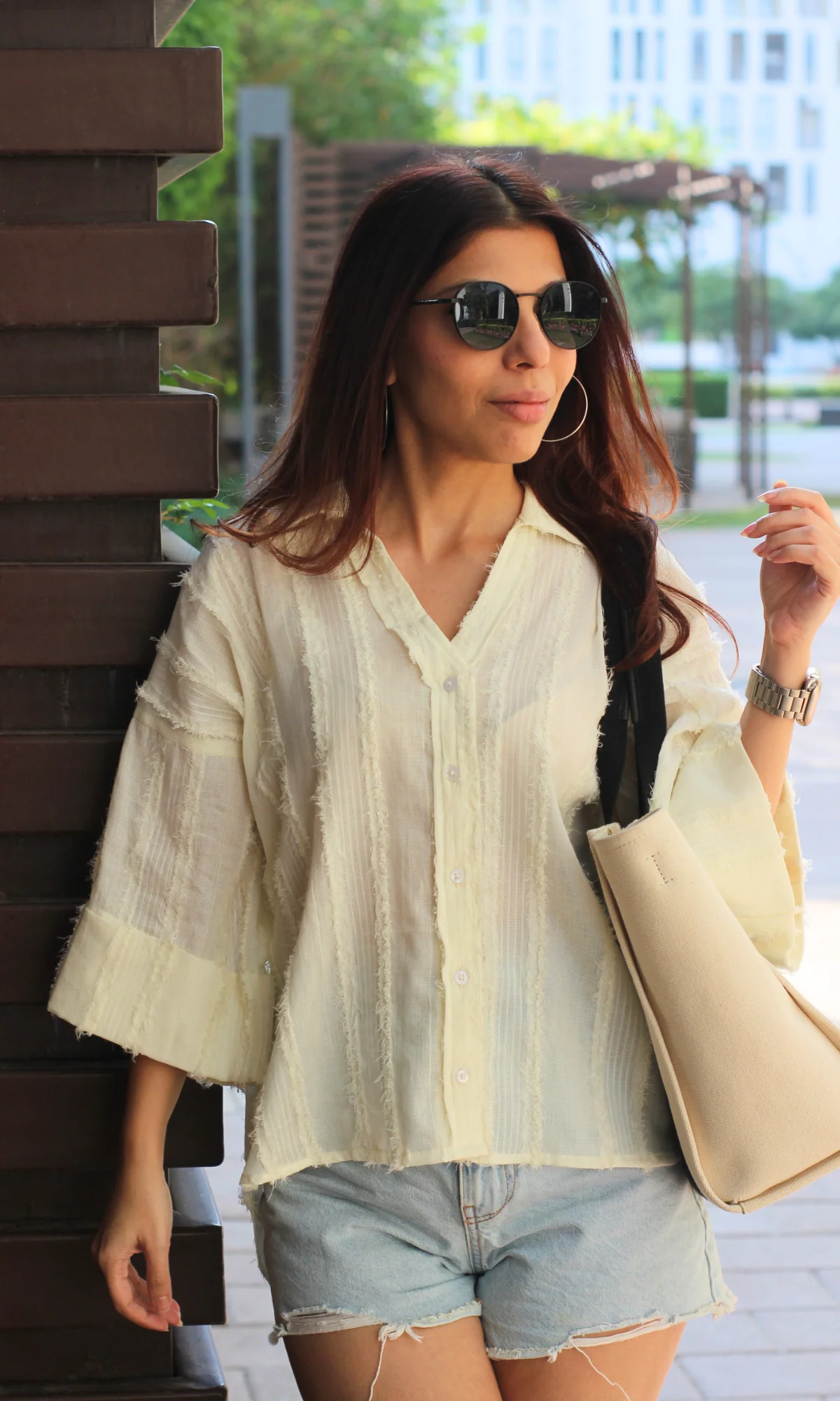 Ivory Stripe Texture Shirt - Image 5