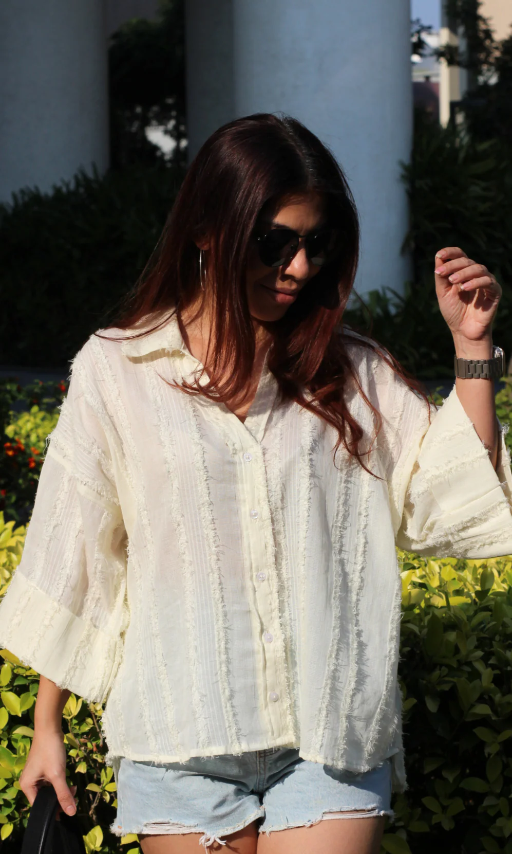 Ivory Stripe Texture Shirt - Image 6
