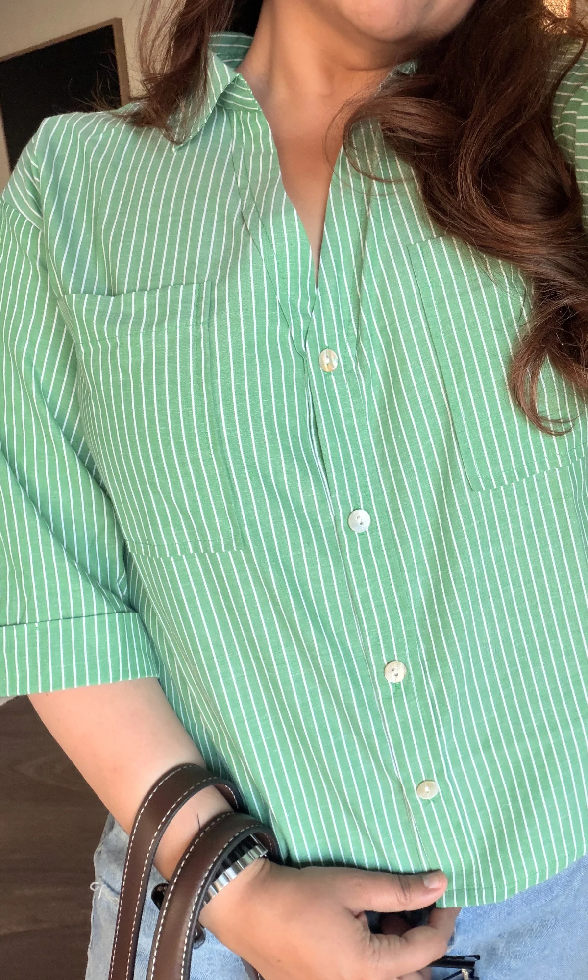 Kelly Striped Cotton Cropped Shirt - Image 2