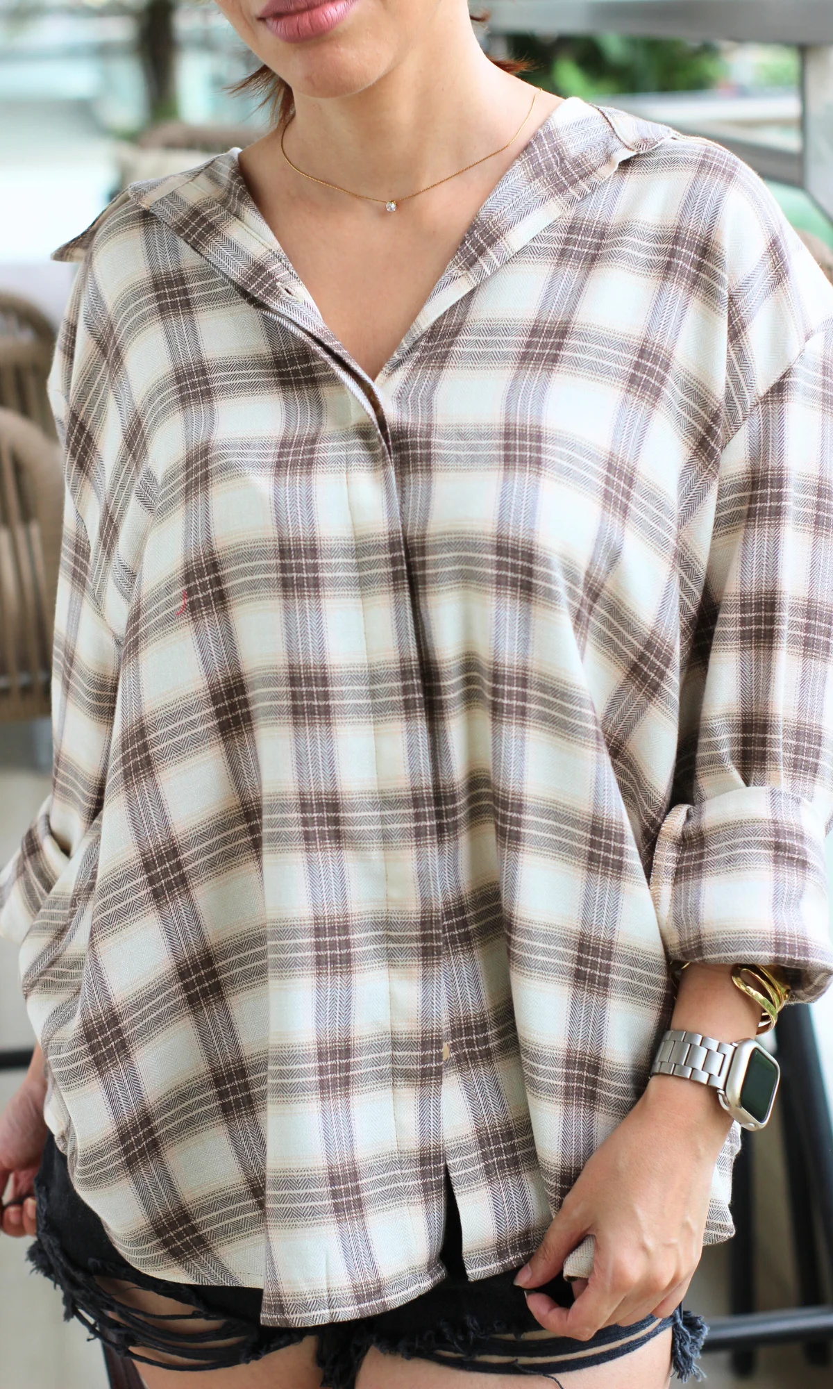 Latte Brown Plaid Check Shirt - Image 5